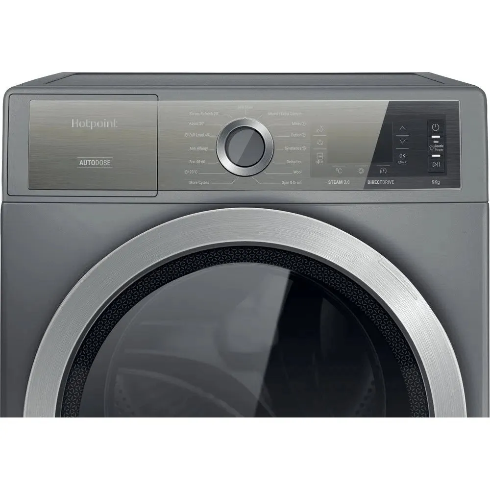 Hotpoint H8W946SBUK 9Kg Freestanding Washing Machine, 1400 rpm, 59.9cm Wide - Silver