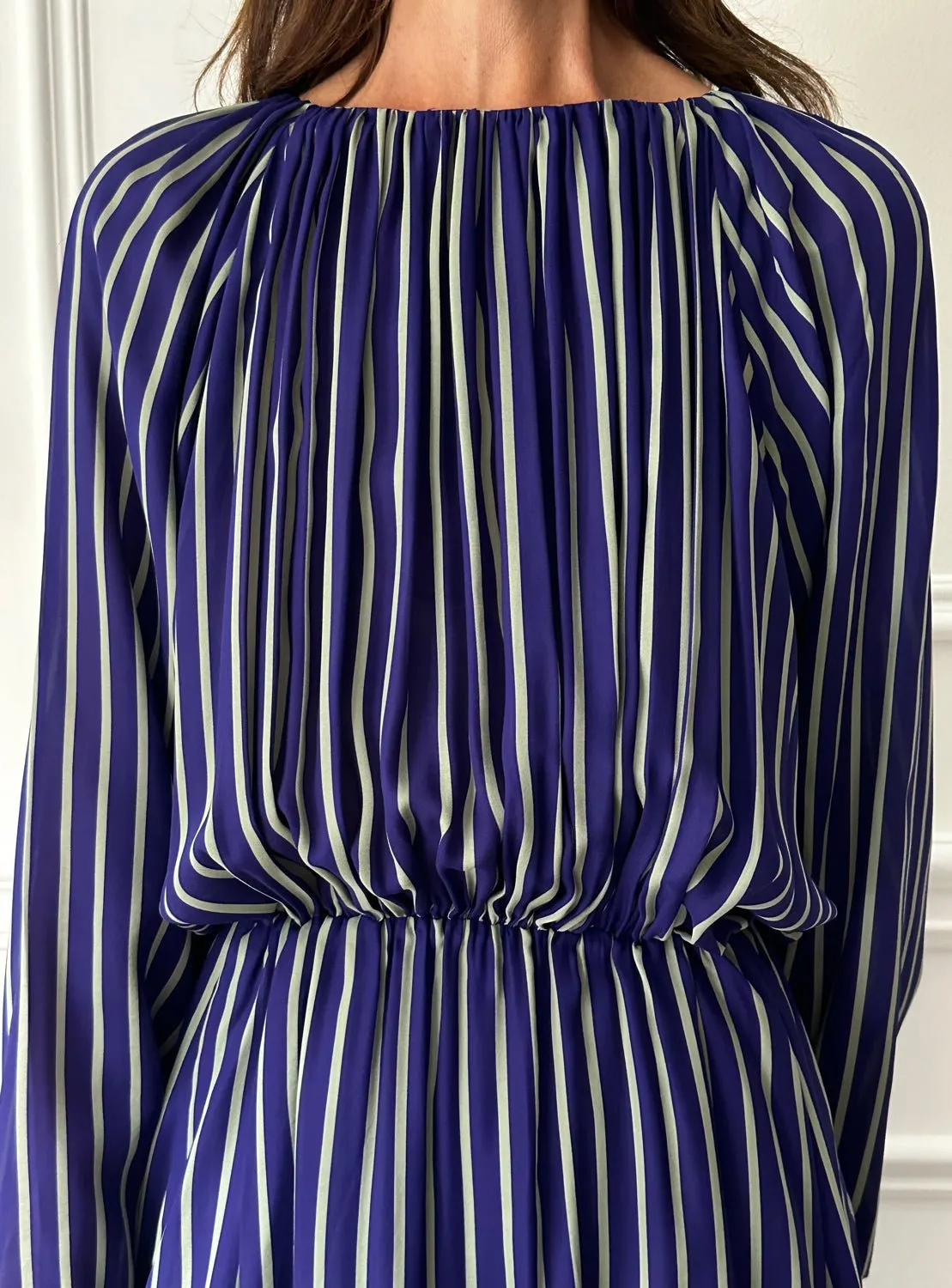 INDRESS - Monica Dress in Purple/Almond Stripe