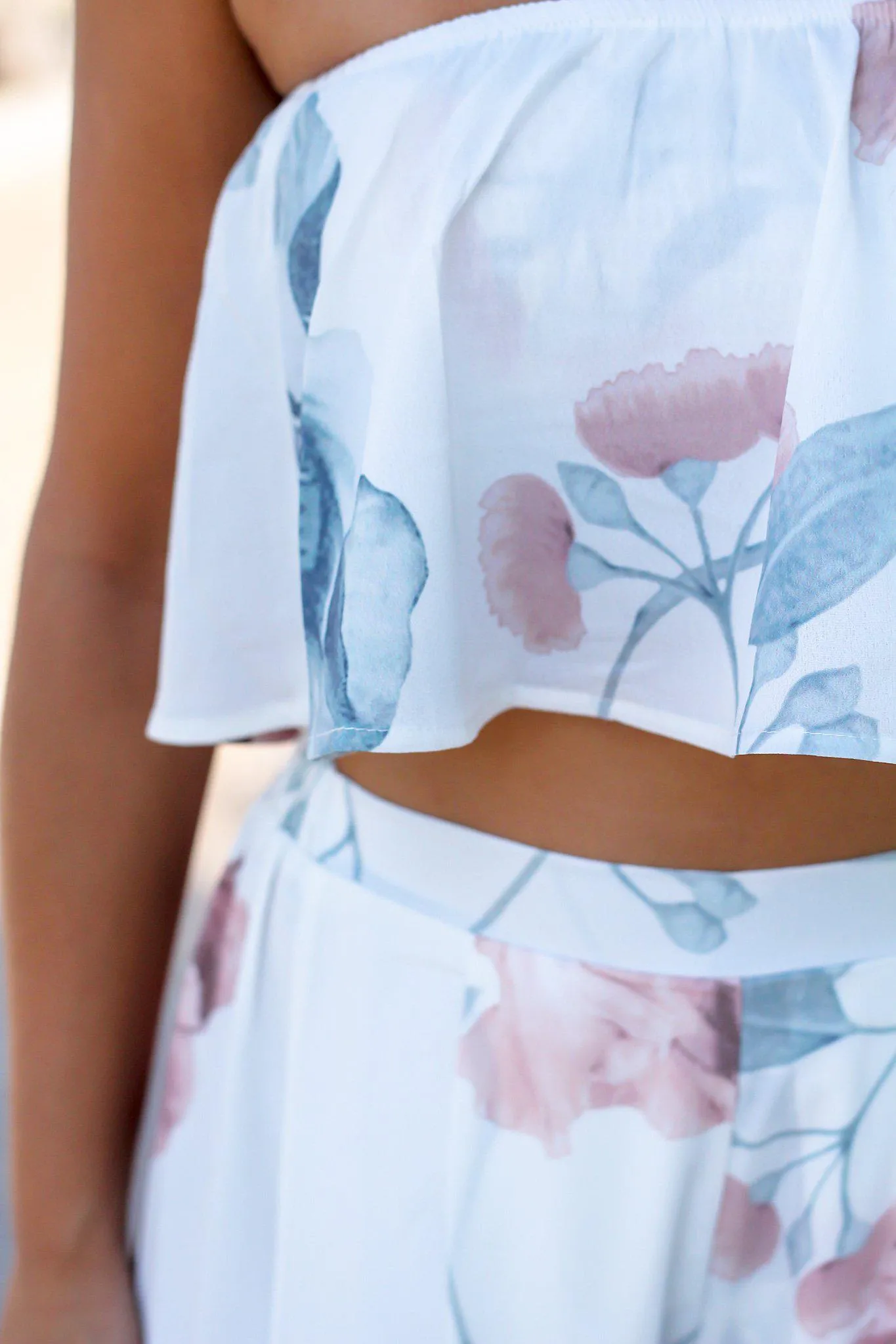 Ivory and Mauve Floral Two Piece Set