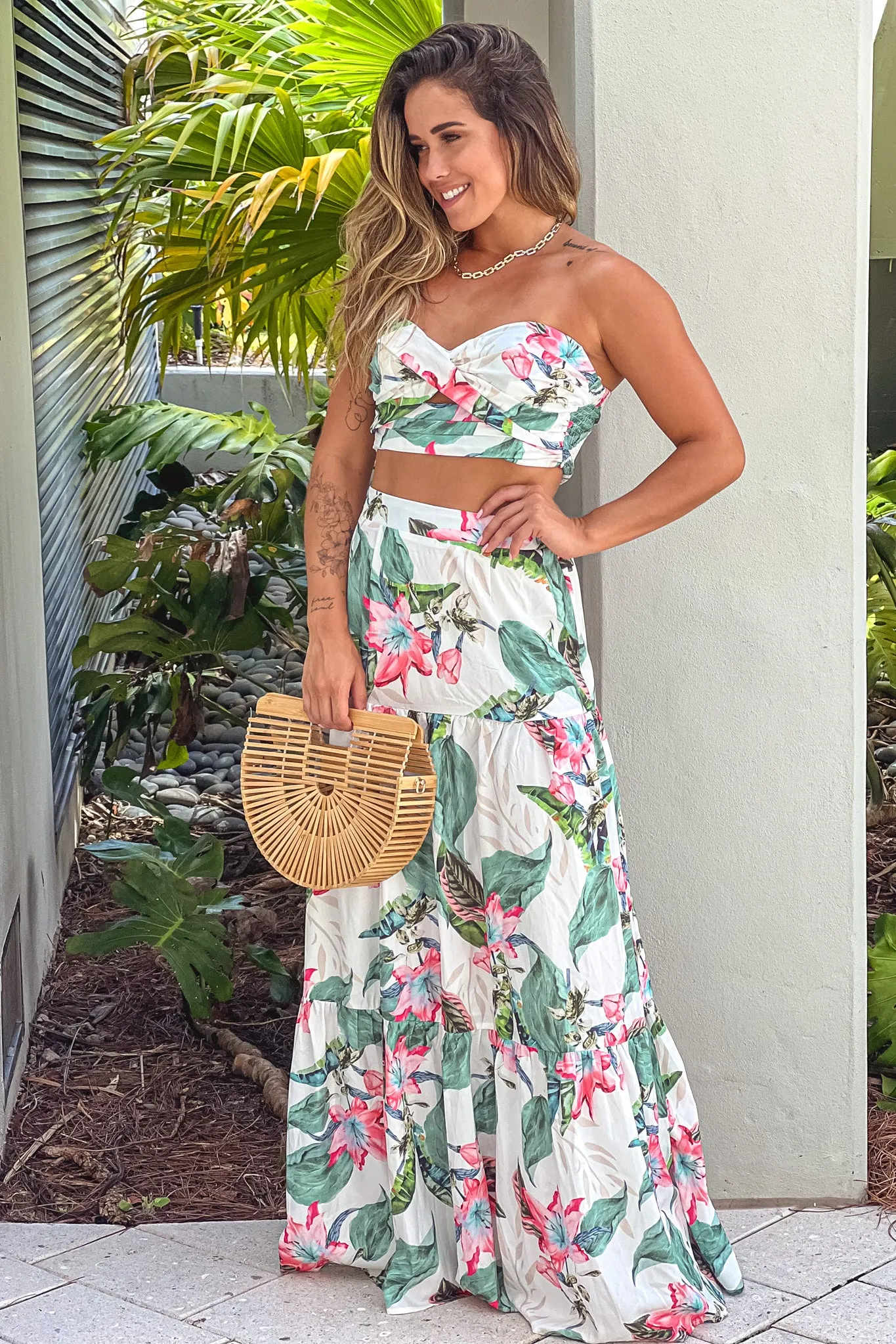 Ivory Floral Top and Skirt Set