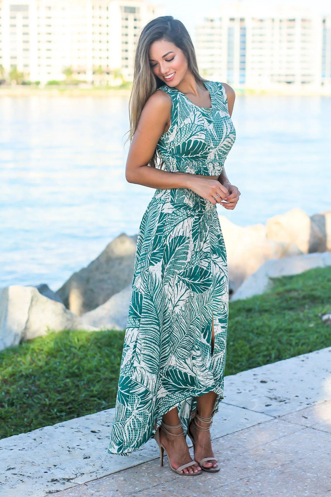 Jade Tropical Print Two Piece Set