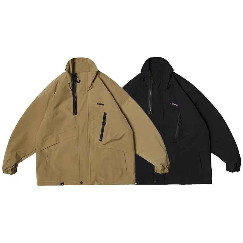 Japanese Streetwear Cargo Jackets for Men - Casual Coat with Stand-up Collar