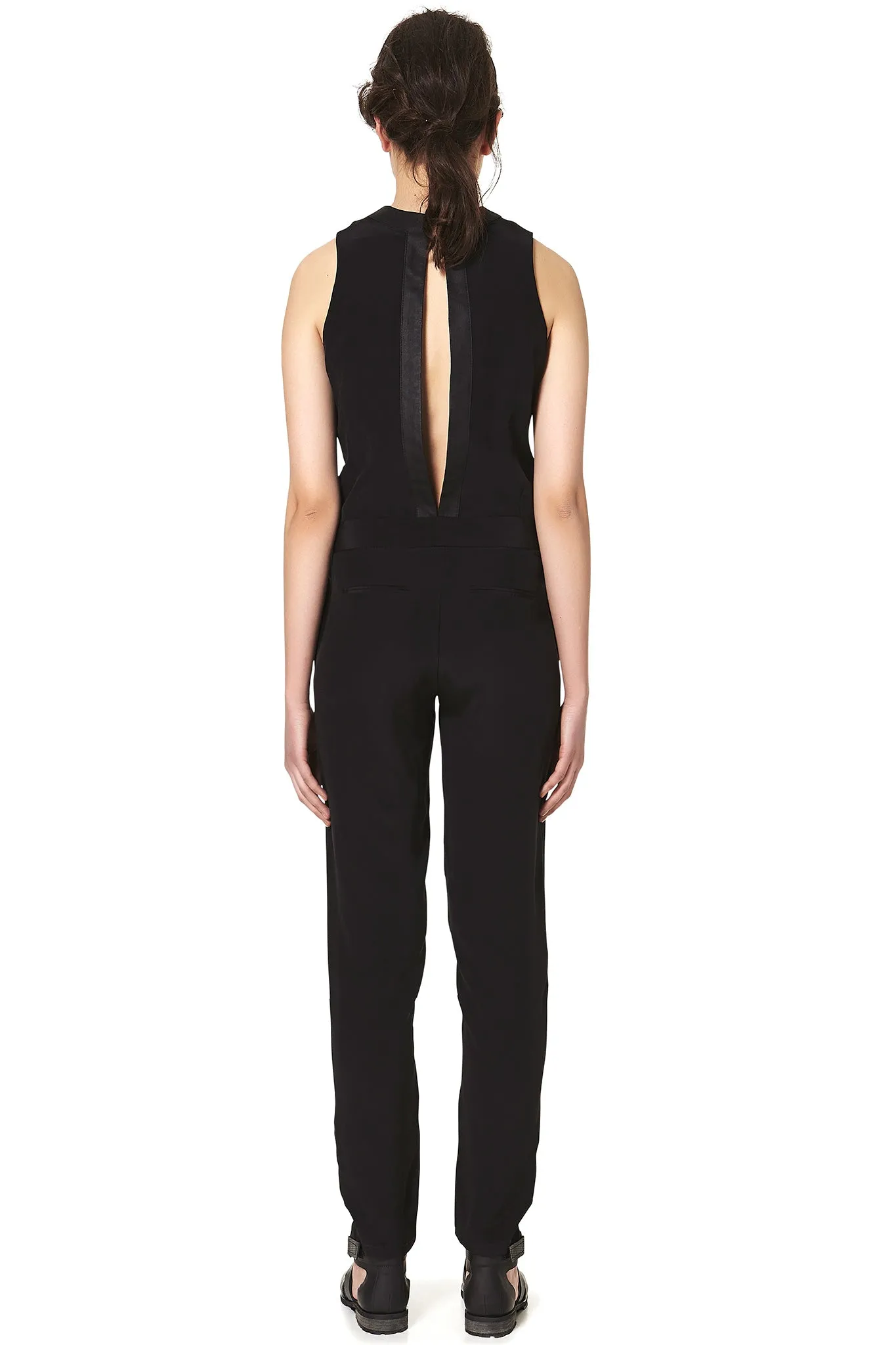 Javits Jumpsuit Black Silk & Black Leather - SAMPLE