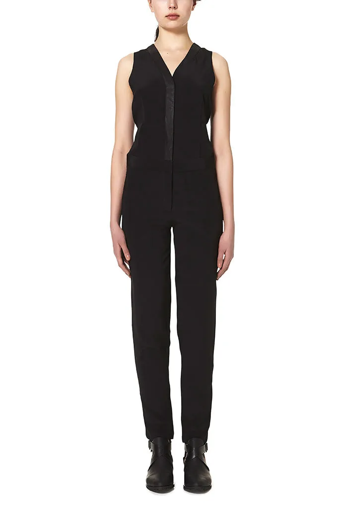 Javits Jumpsuit Black Silk & Black Leather - SAMPLE