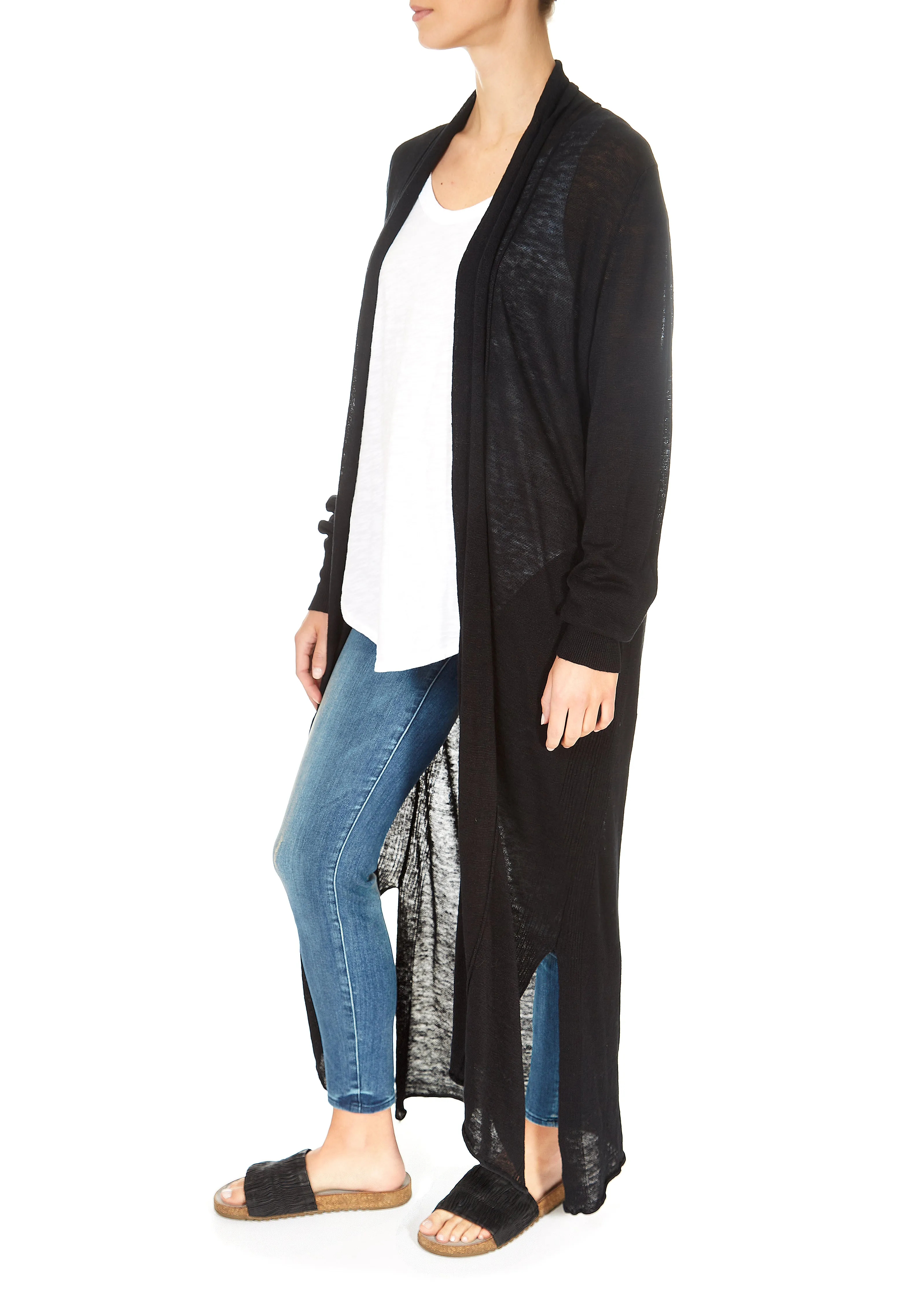 'Jess' Linen Black Maxi Cardigan