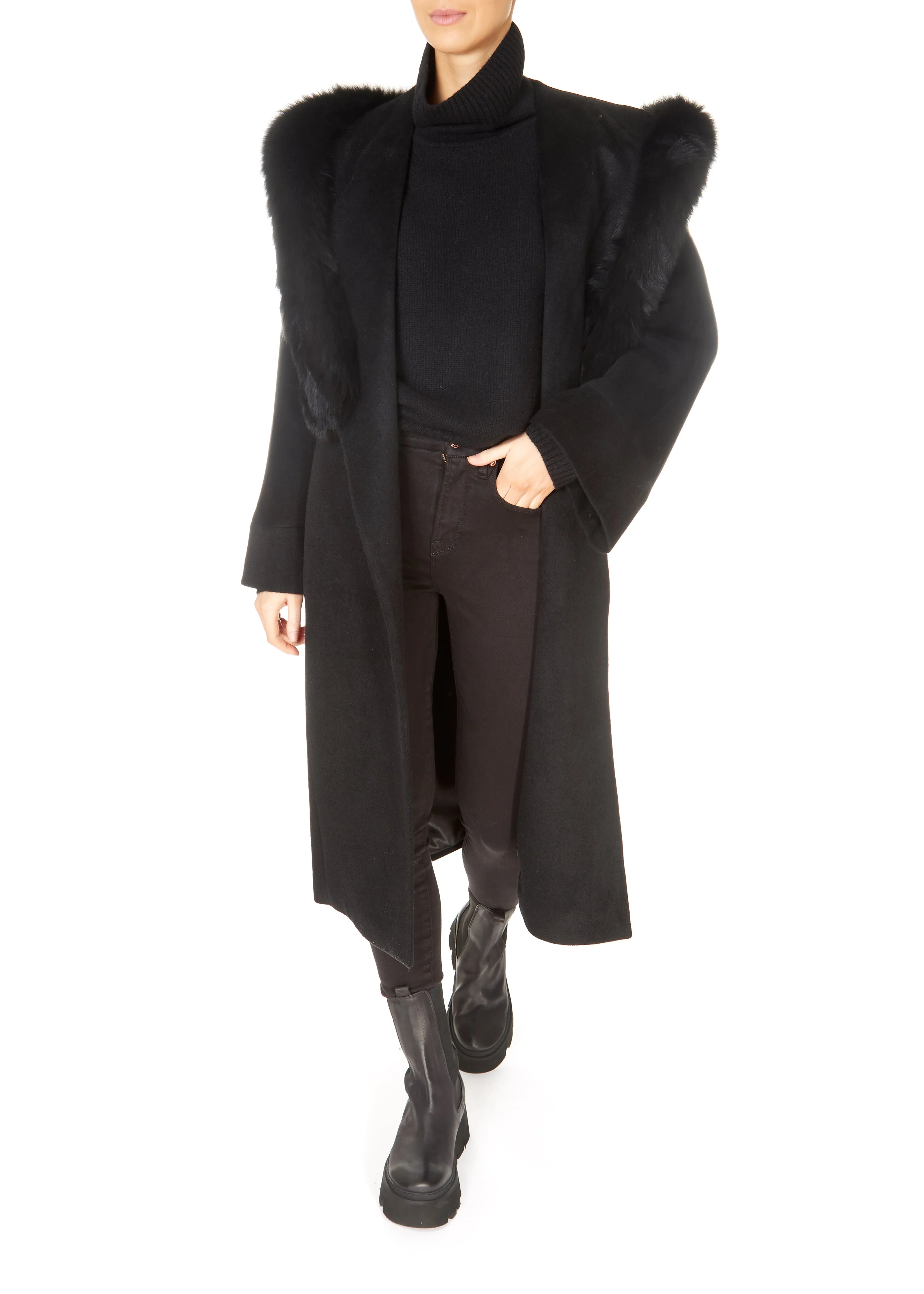 Jessimara Long Hooded Wool Blend Coat Black