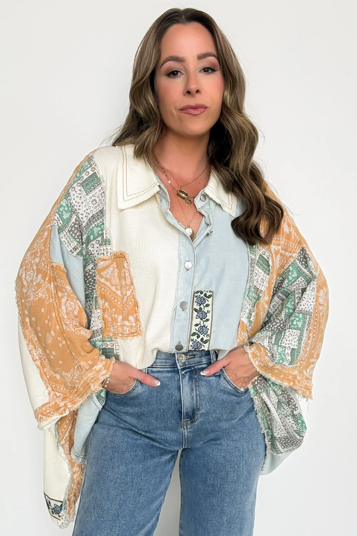 Joslyn Patchwork Contrast Denim Shirt