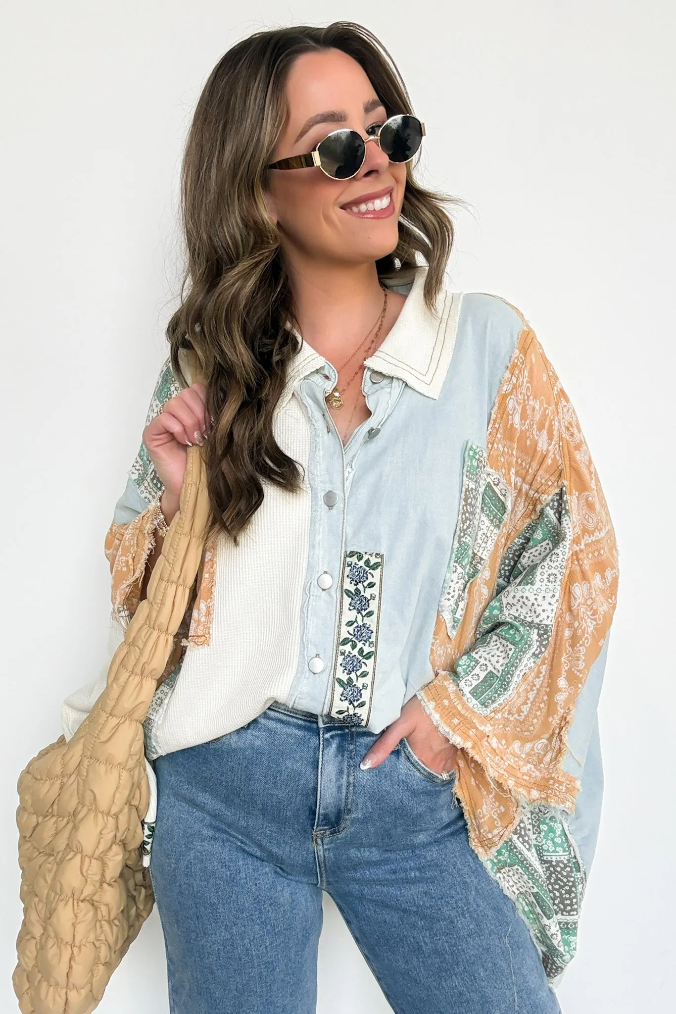 Joslyn Patchwork Contrast Denim Shirt