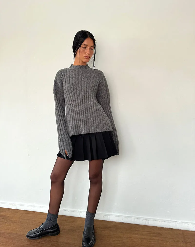 Judah Oversized Chunky Rib Knit Jumper in Charcoal