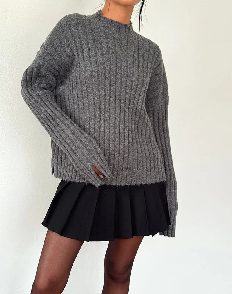 Judah Oversized Chunky Rib Knit Jumper in Charcoal