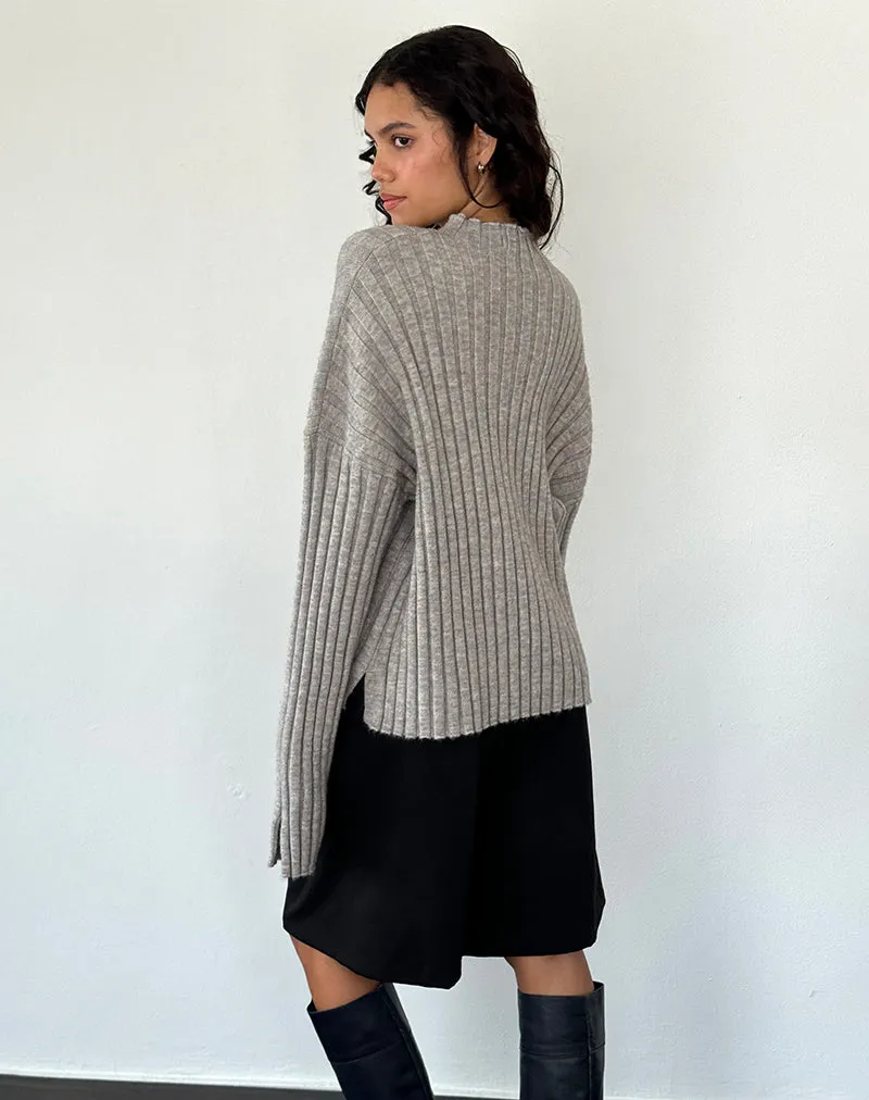 Judah Oversized Chunky Rib Knit Jumper in Light Grey