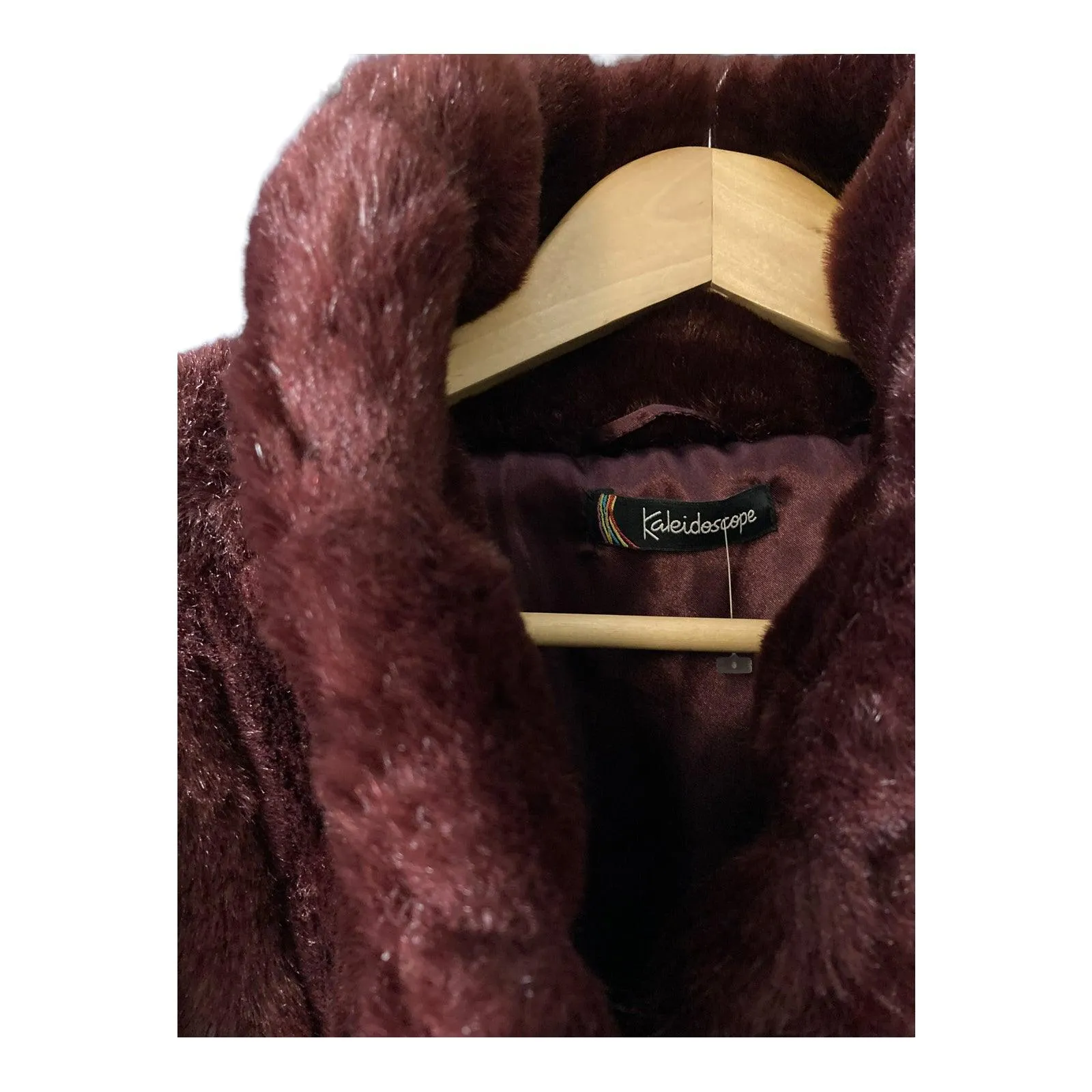 Kaleidoscope Faux Fur Burgundy Long Sleeved Coat UK Size 10