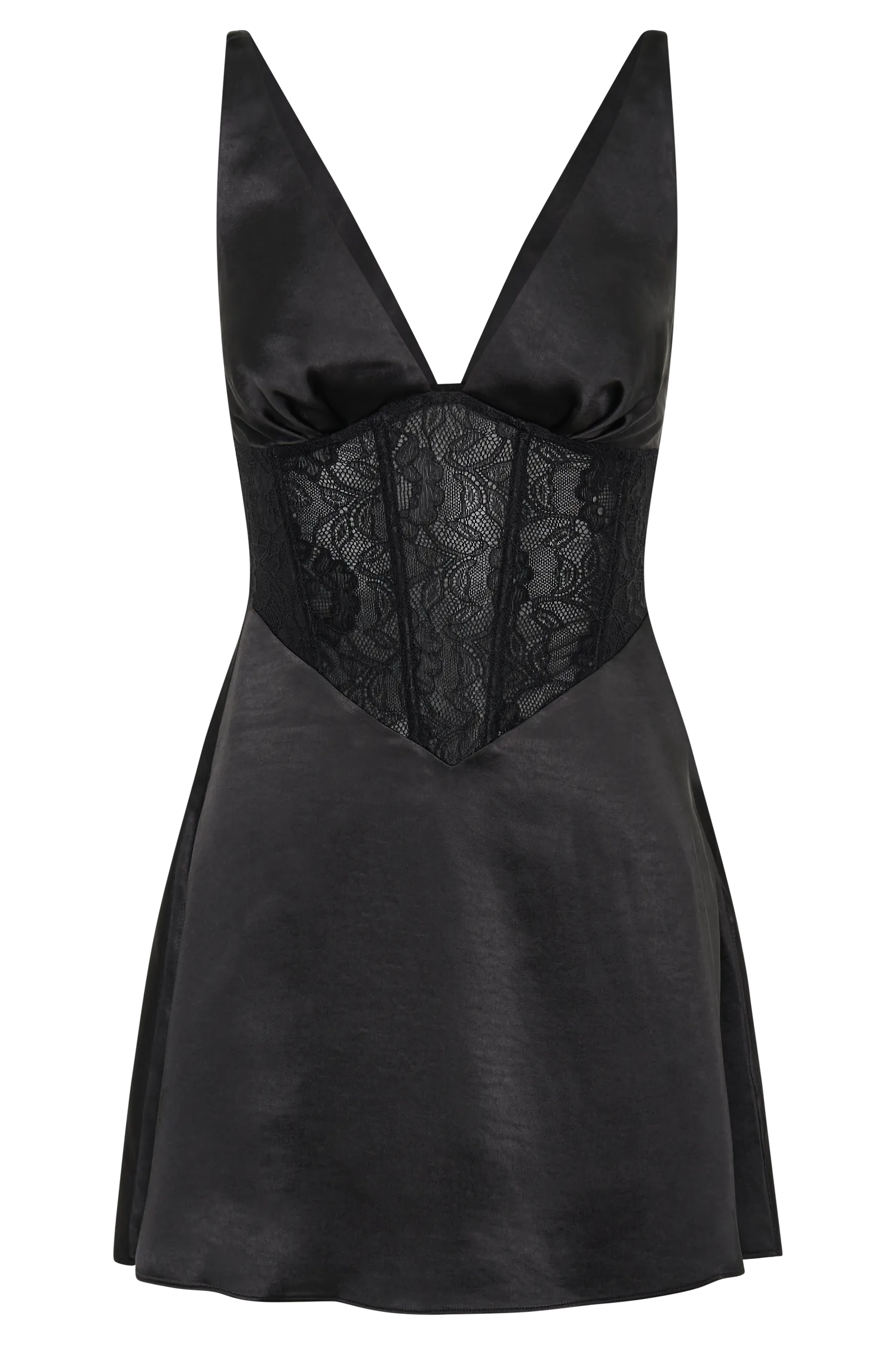 Kerrie Mini Halter Satin And Lace Dress - Black