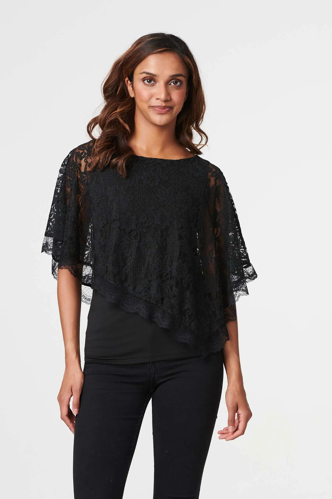 Lace Overlay 1/2 Sleeve Top