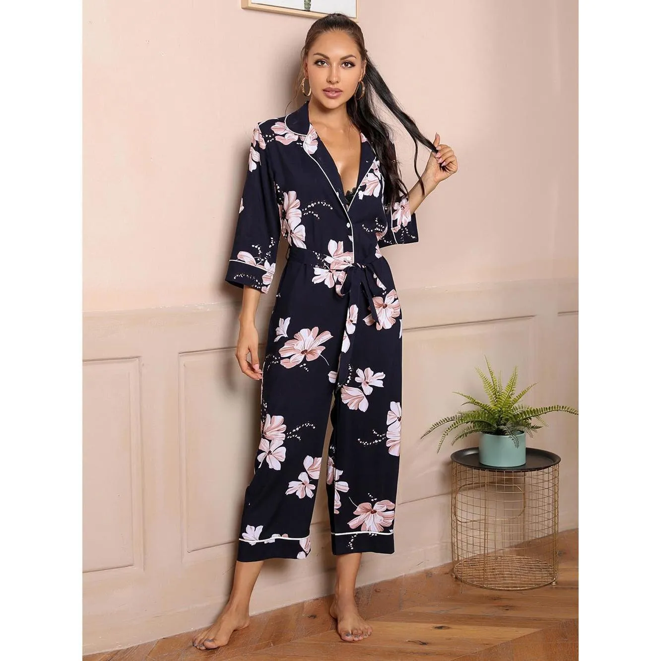 Ladies Homewear Autumn Winter Cardigan Jumpsuit Night Robe Pajamas Women