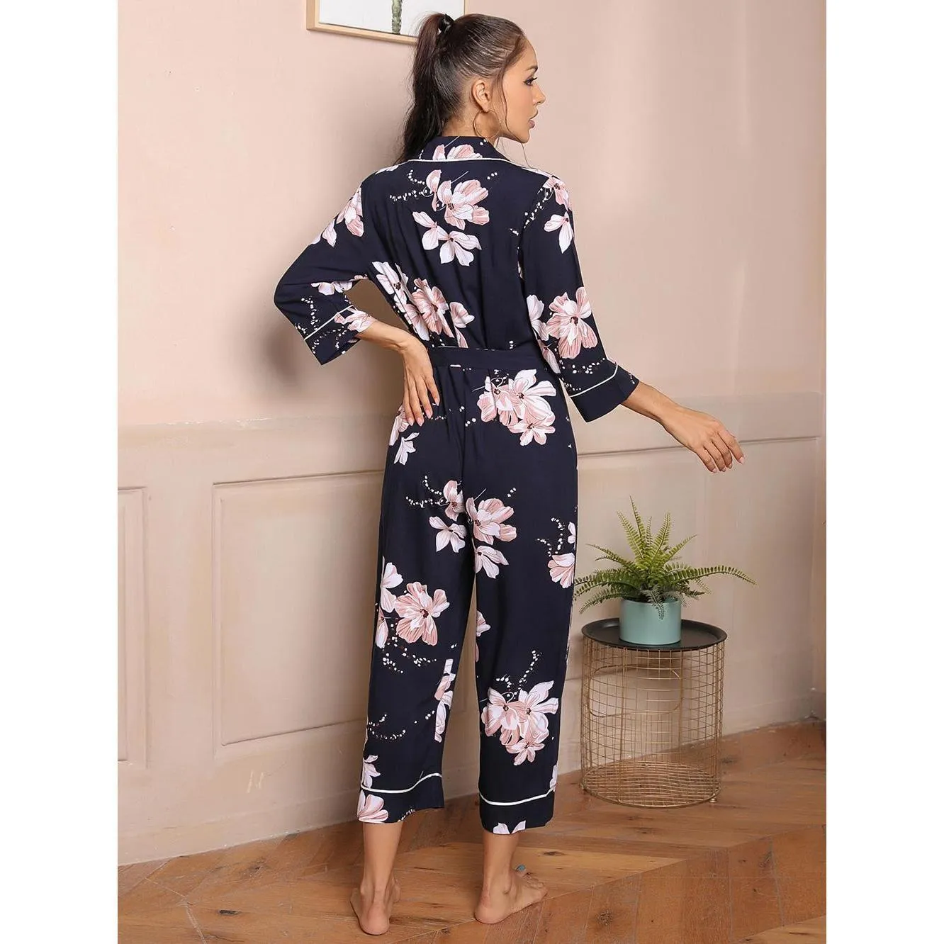 Ladies Homewear Autumn Winter Cardigan Jumpsuit Night Robe Pajamas Women