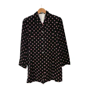 Laura Ashley Black and Floral Pattern Velvet Coat UK Size 8