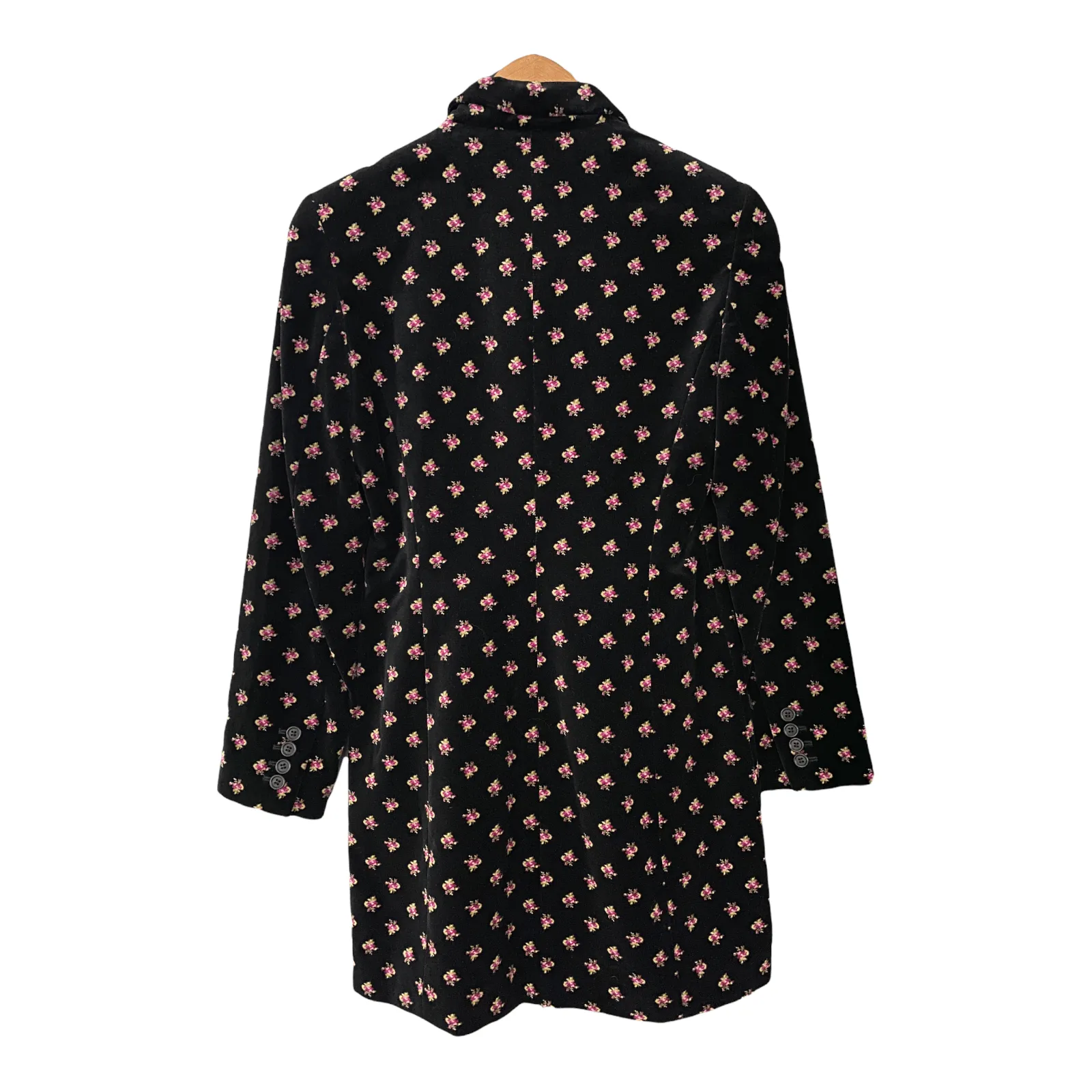 Laura Ashley Black and Floral Pattern Velvet Coat UK Size 8