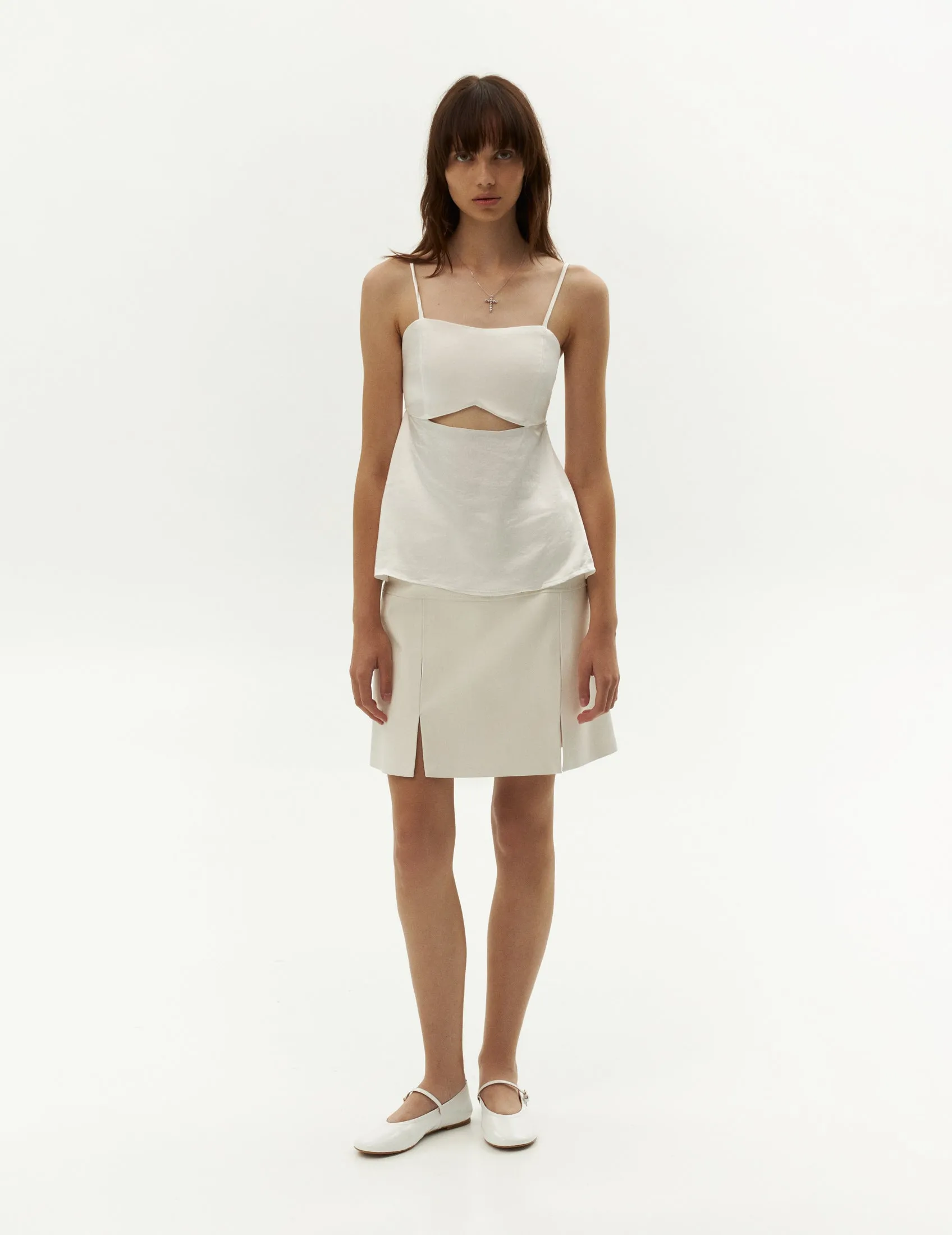 Leather Cut-out Panels Skirt — White