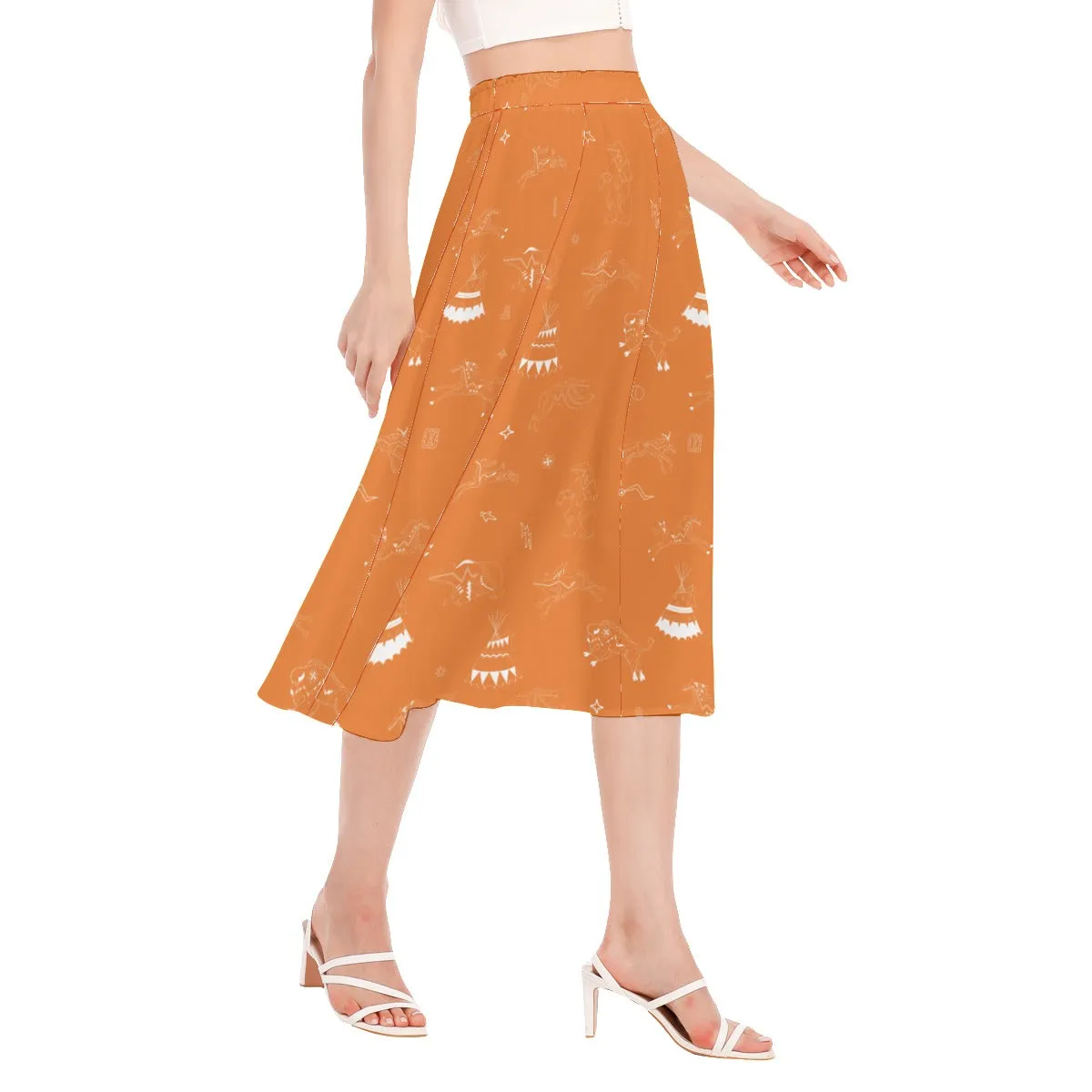 Ledger Dabbles Orange Women's Long Section Chiffon Skirt