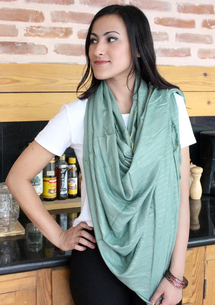 Light Green Cotton Plain Jari Scarf From Nepal