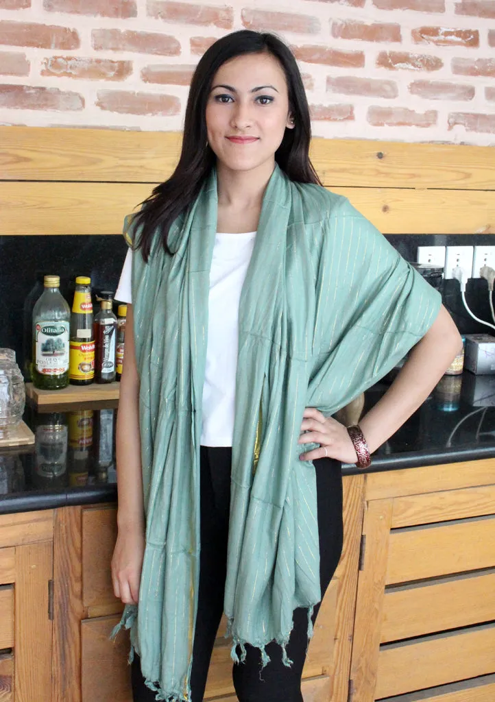 Light Green Cotton Plain Jari Scarf From Nepal