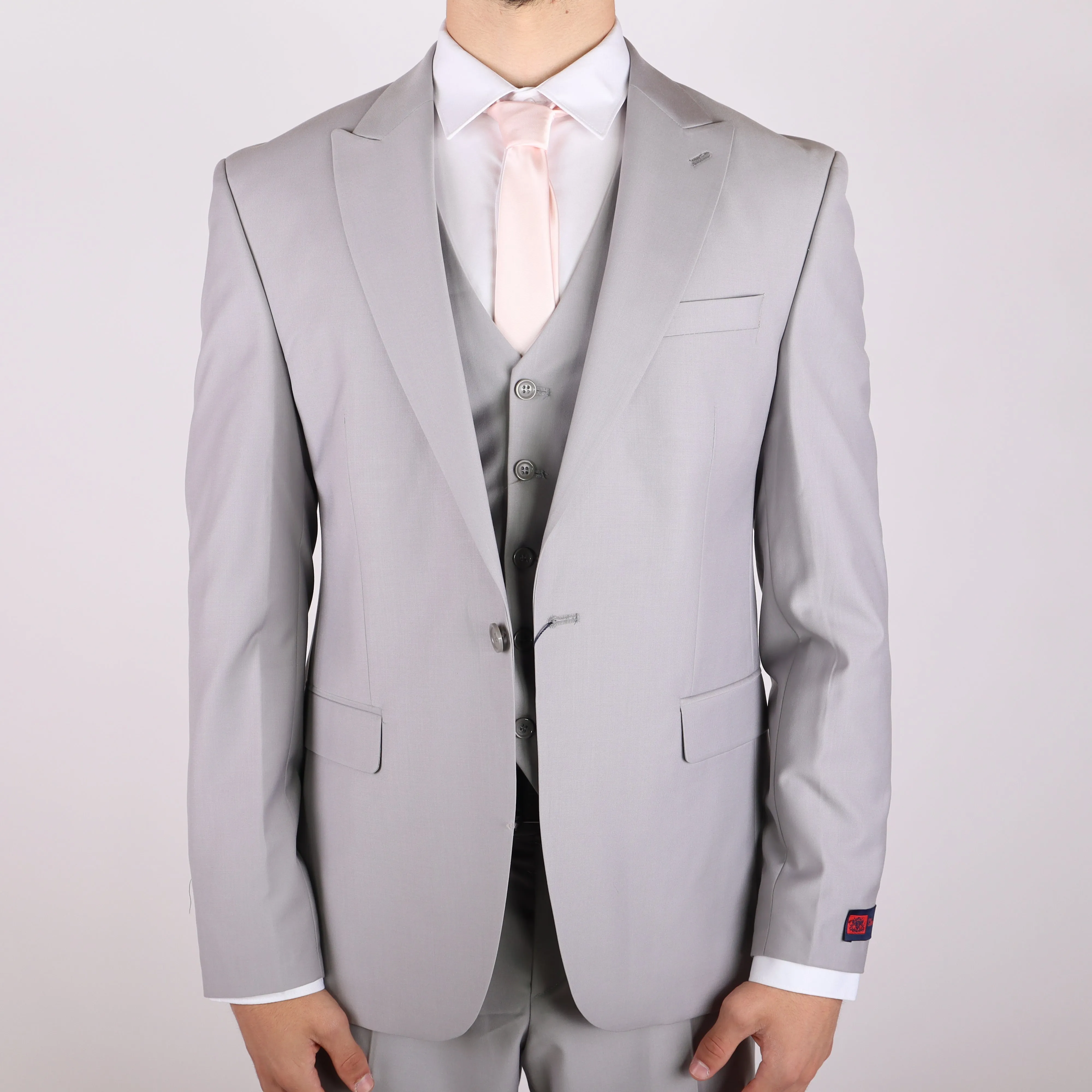 Light Grey Avanti Milano Peak Lapel Three Piece Suit