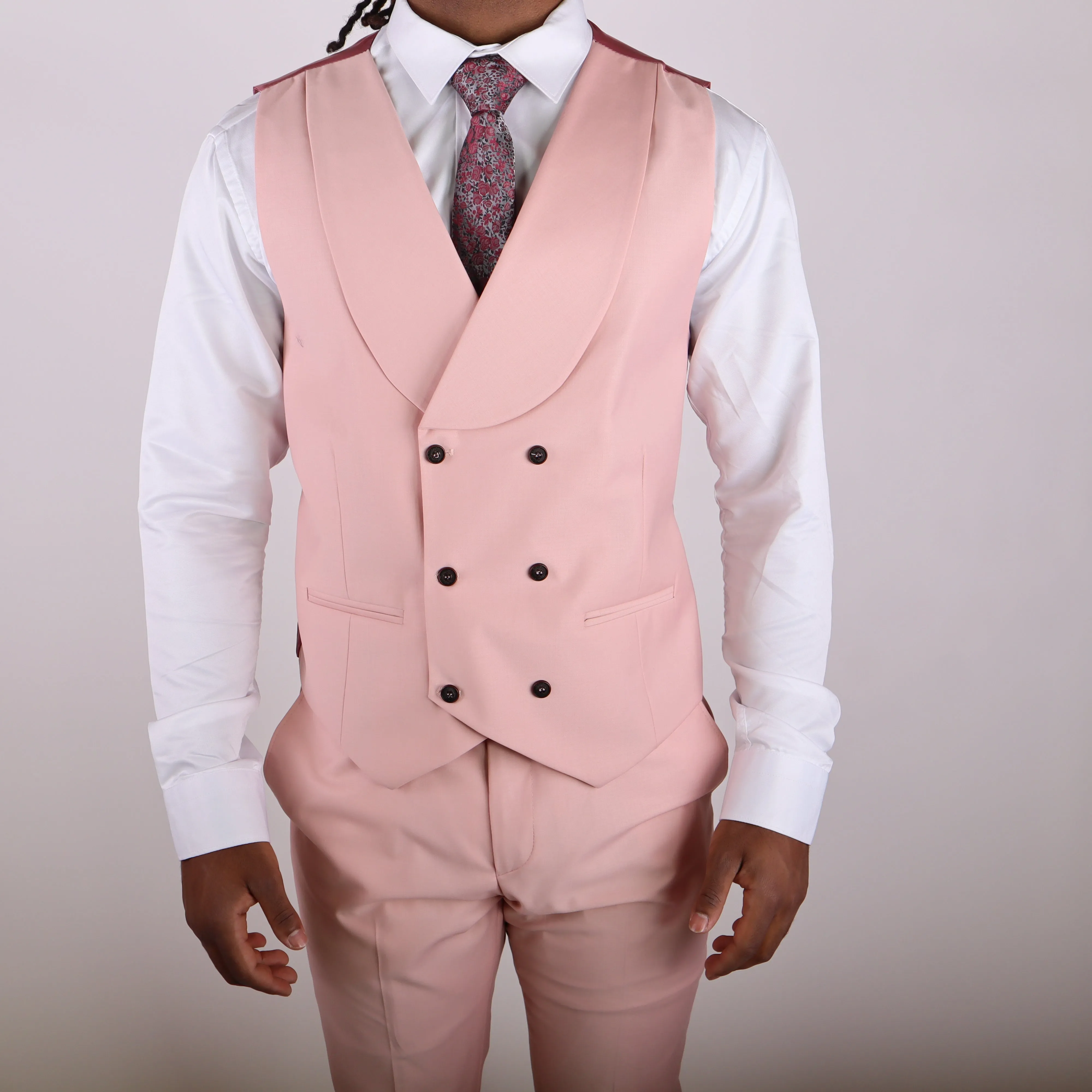 Light Pink Avanti Milano Peak Lapel Double Breasted Vest Three Piece Suit