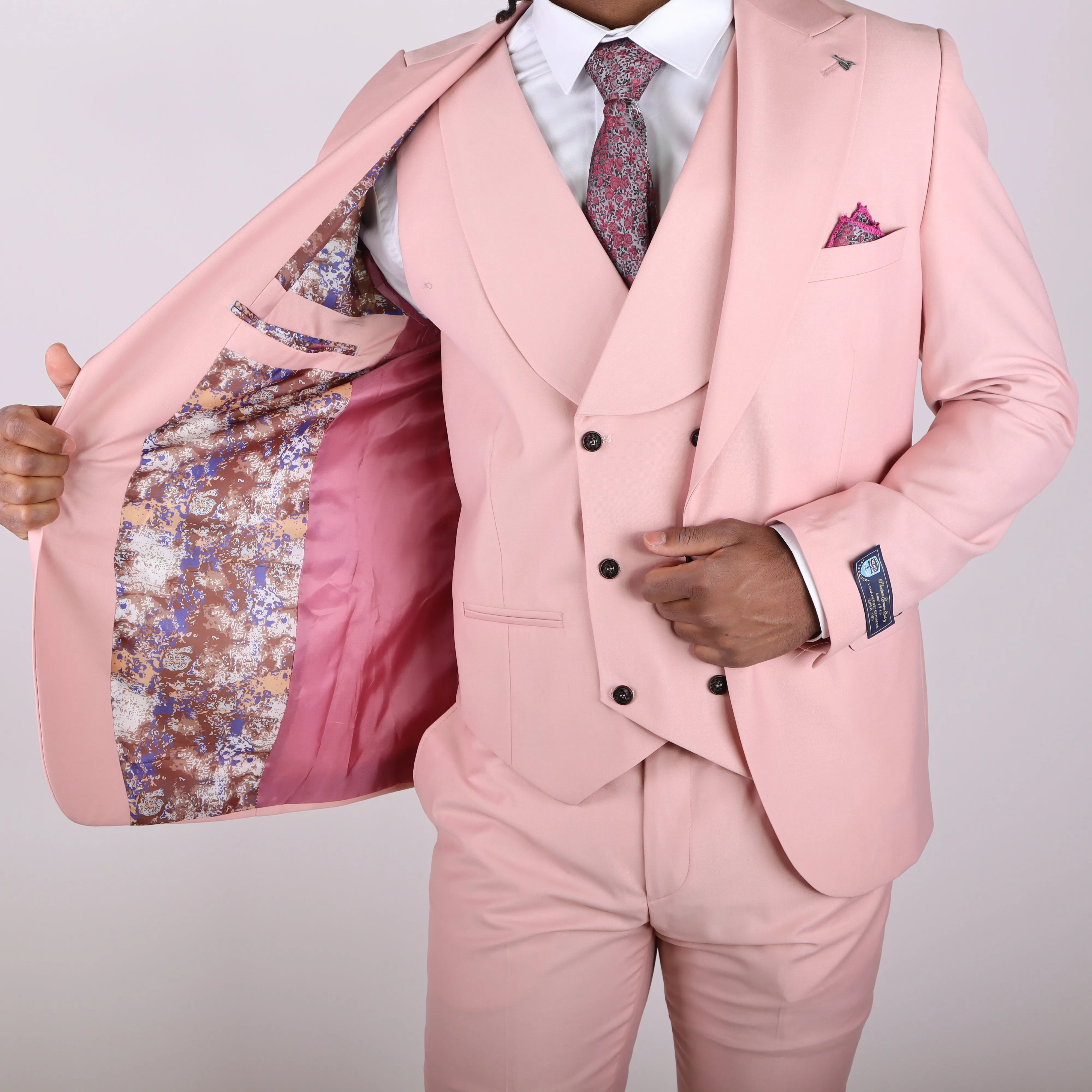 Light Pink Avanti Milano Peak Lapel Double Breasted Vest Three Piece Suit