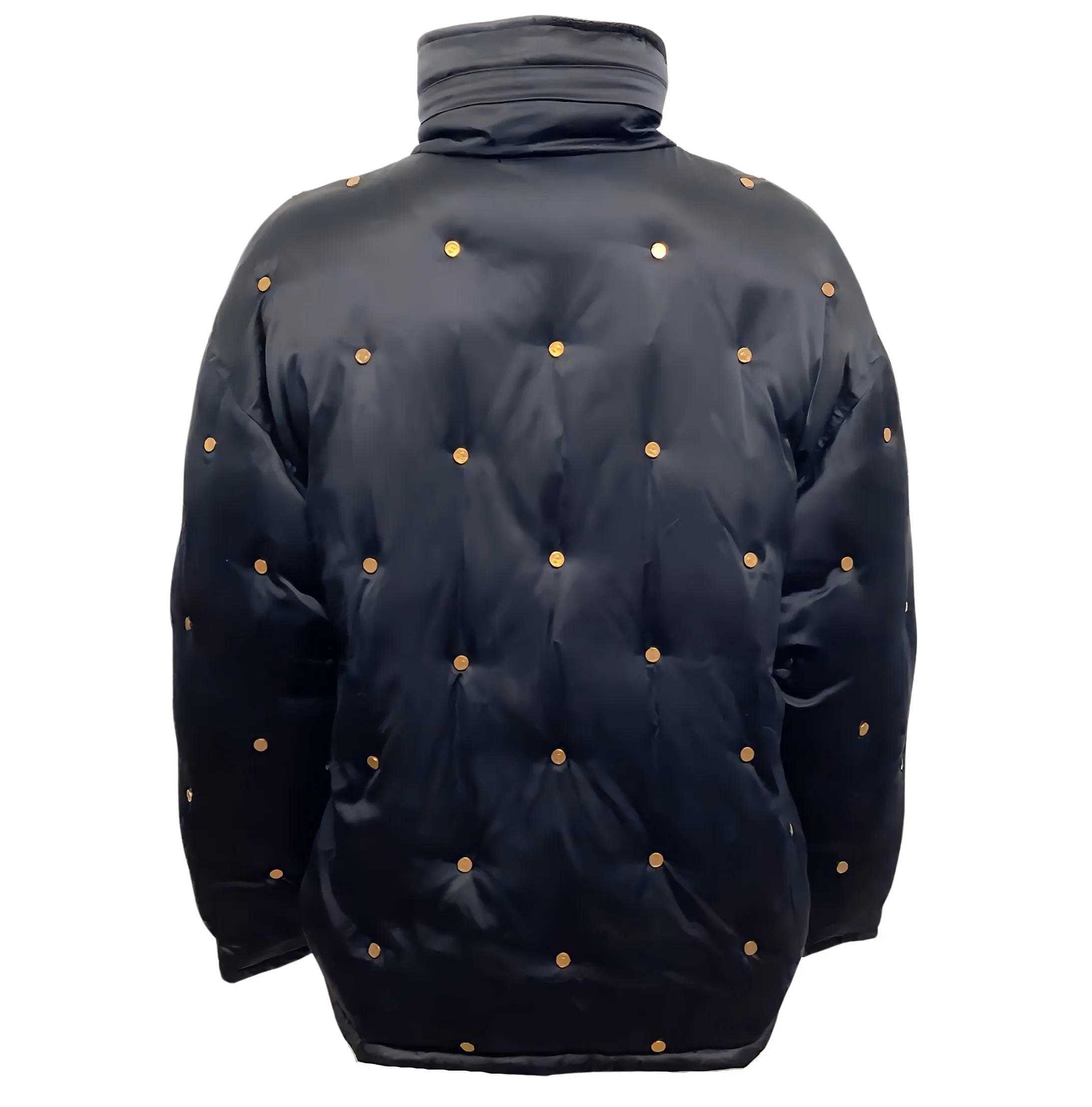 Loewe Vintage Navy Blue / Gold Studded Silk Satin Bomber Jacket