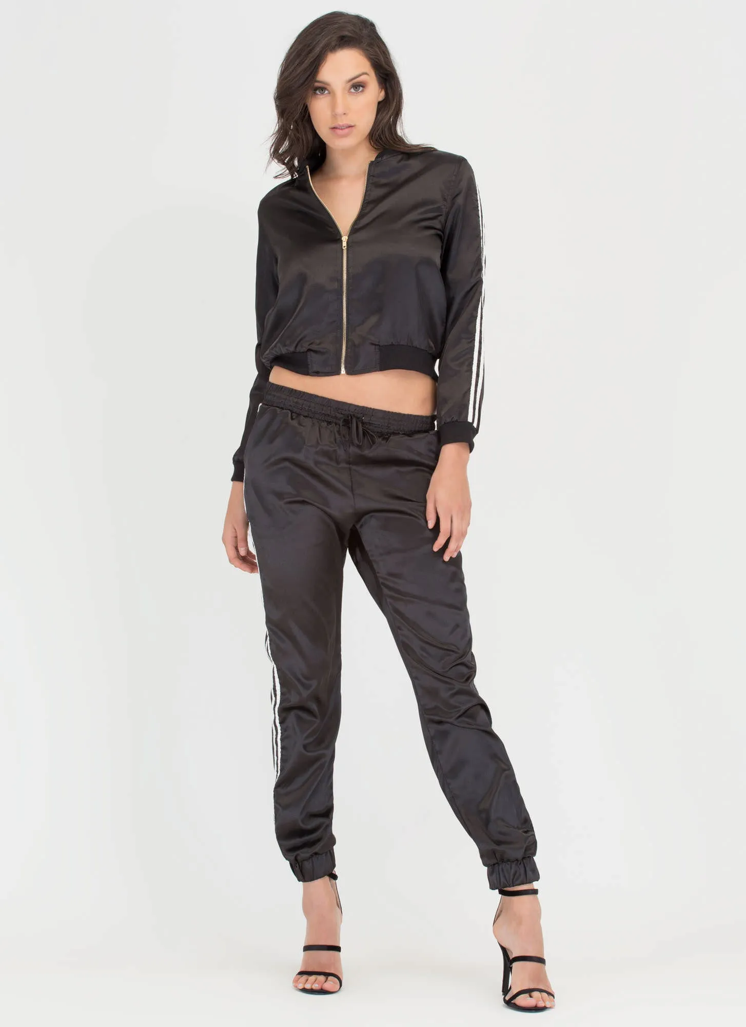 Luxe Athleisure Striped Satin Tracksuit