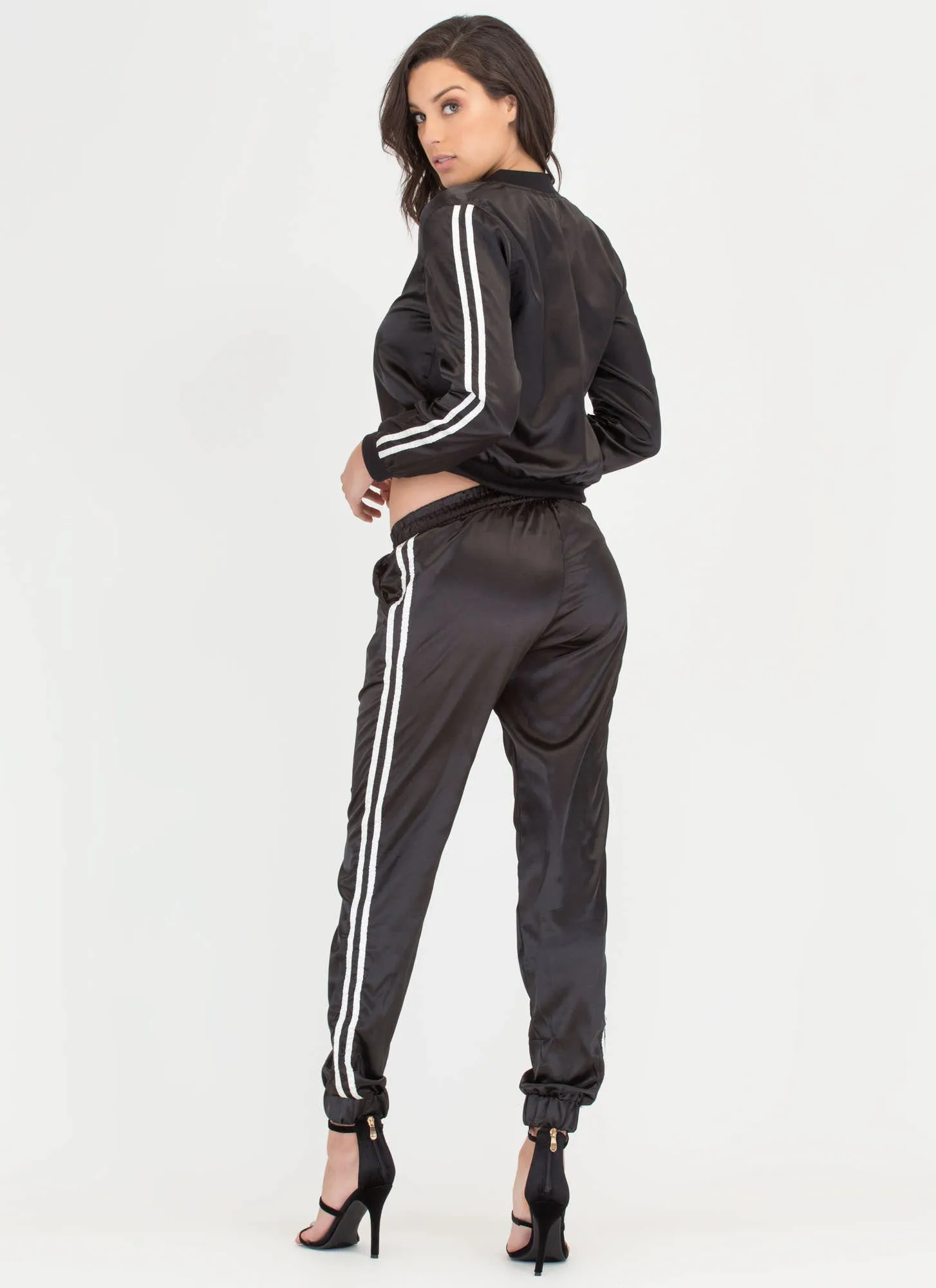 Luxe Athleisure Striped Satin Tracksuit