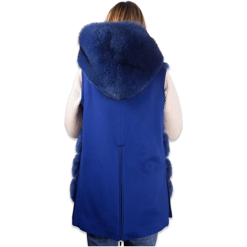 Made in Italy Elegant Sleeveless Wool Coat with Fox Fur Trim