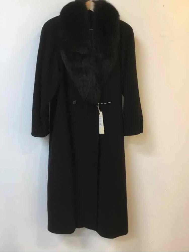 Marvin Richards Size 6 Black Fur collar button front Vintage Coat