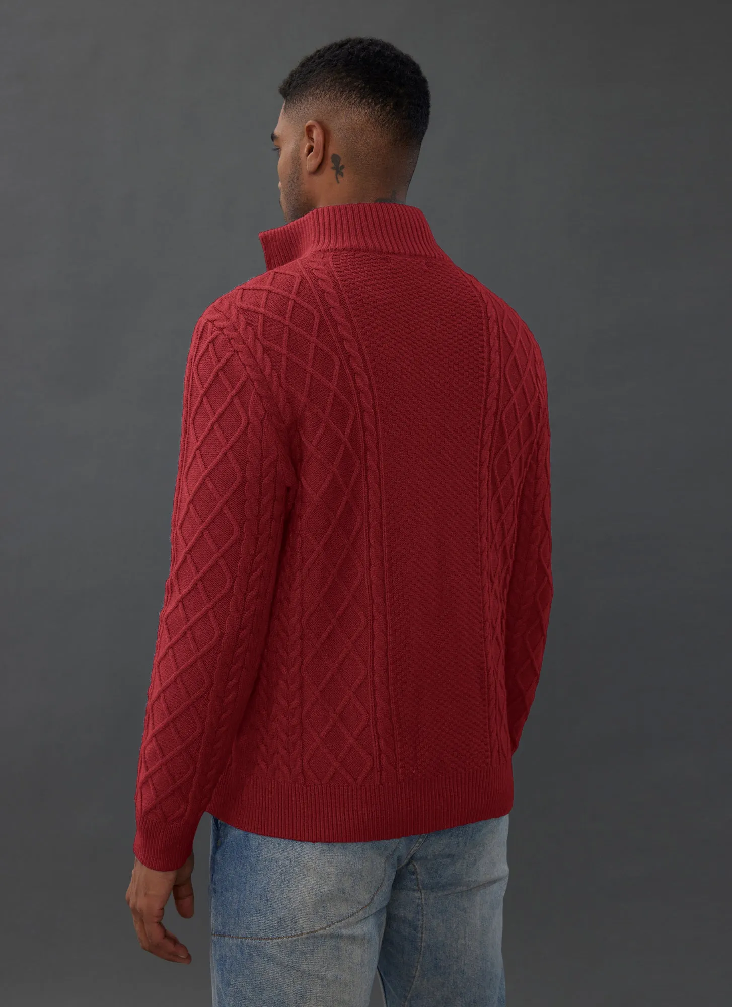 Men's Casual Quarter-Zip Sweaters Cable Knit Thermal Pullover