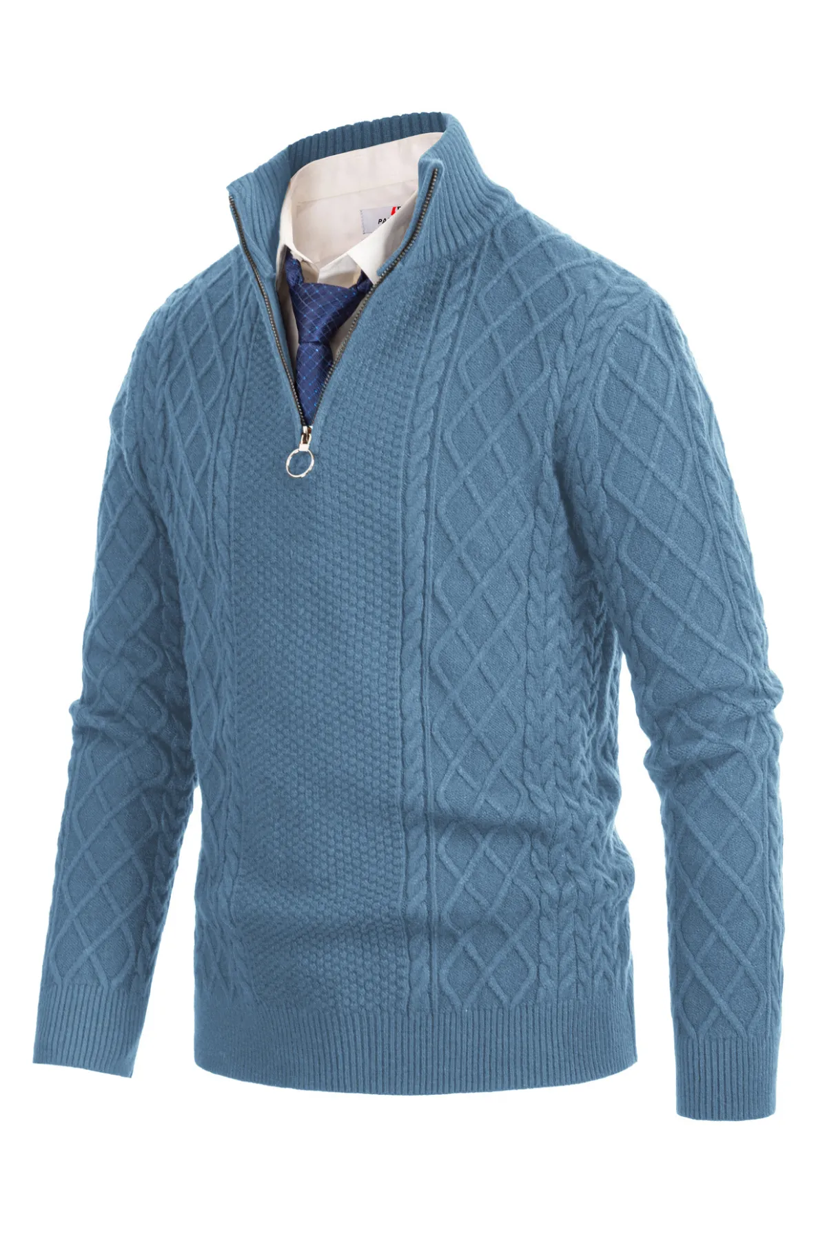 Men's Casual Quarter-Zip Sweaters Cable Knit Thermal Pullover