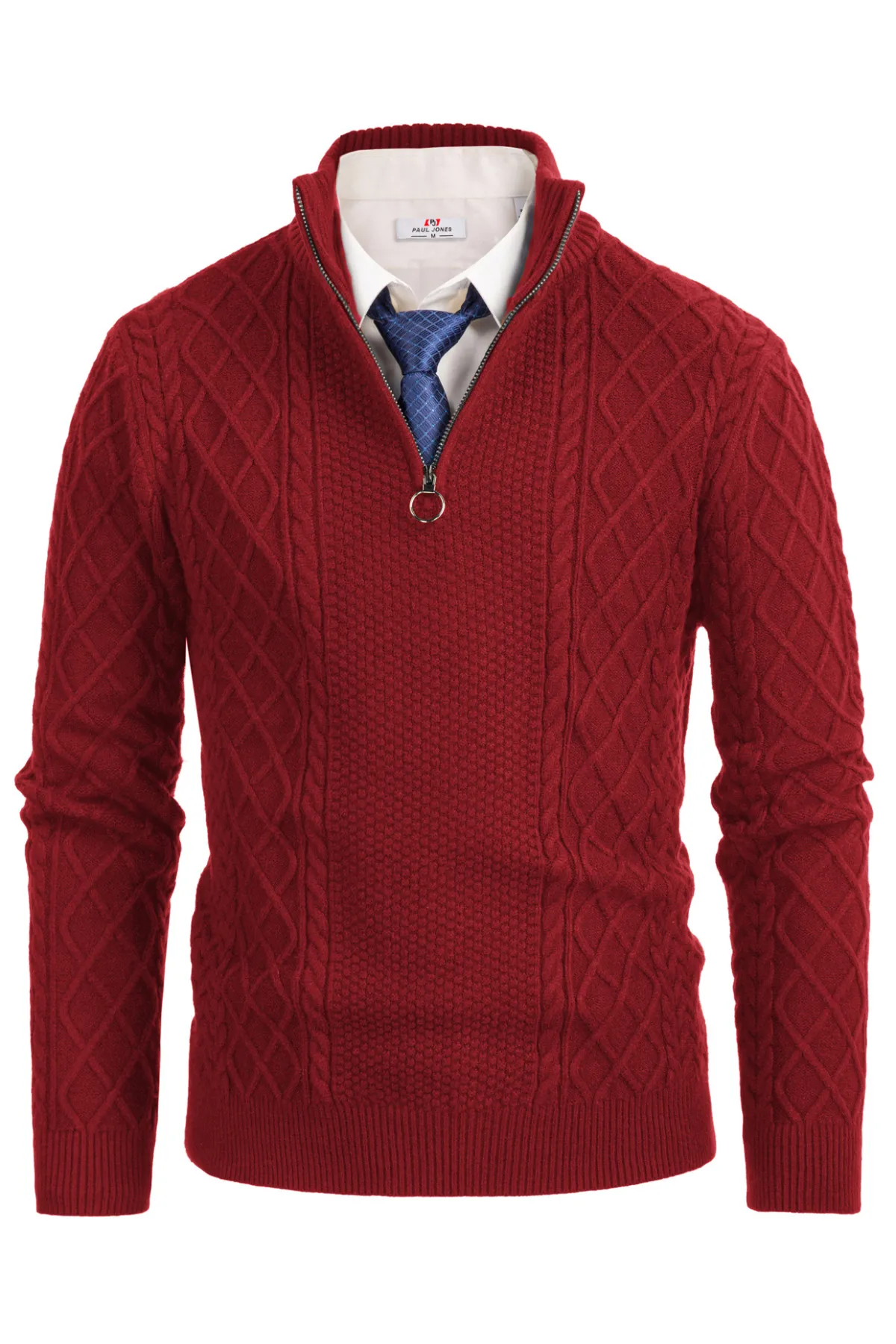 Men's Casual Quarter-Zip Sweaters Cable Knit Thermal Pullover