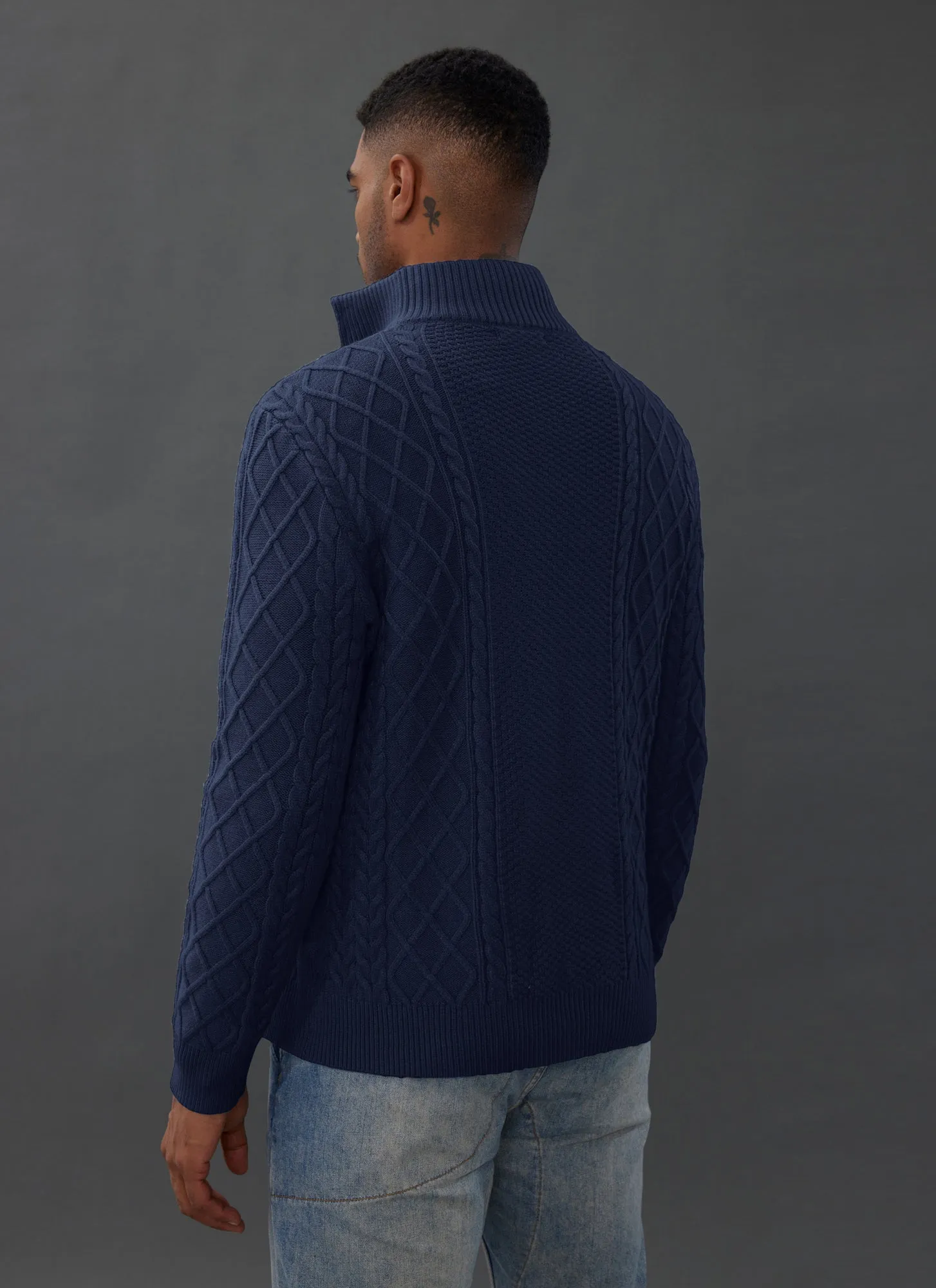 Men's Casual Quarter-Zip Sweaters Cable Knit Thermal Pullover