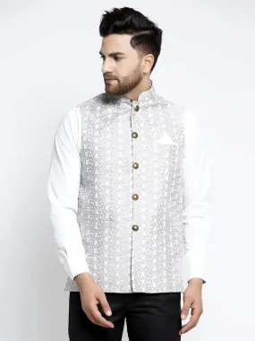 Men'S Grey Embroidered Nehru Jacket