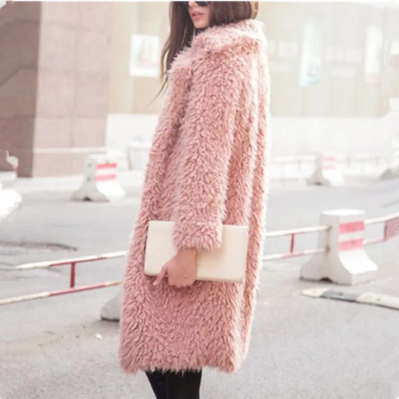 METAVERSMALL New autumn and winter women's new fashionable and elegant lamb wool long-sleeved coat lapel fluffy medium and long coat