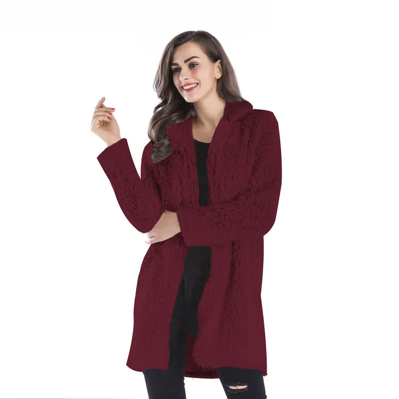 METAVERSMALL New autumn and winter women's new fashionable and elegant lamb wool long-sleeved coat lapel fluffy medium and long coat