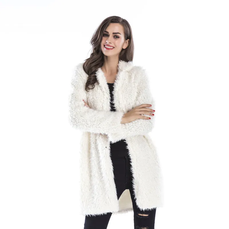 METAVERSMALL New autumn and winter women's new fashionable and elegant lamb wool long-sleeved coat lapel fluffy medium and long coat