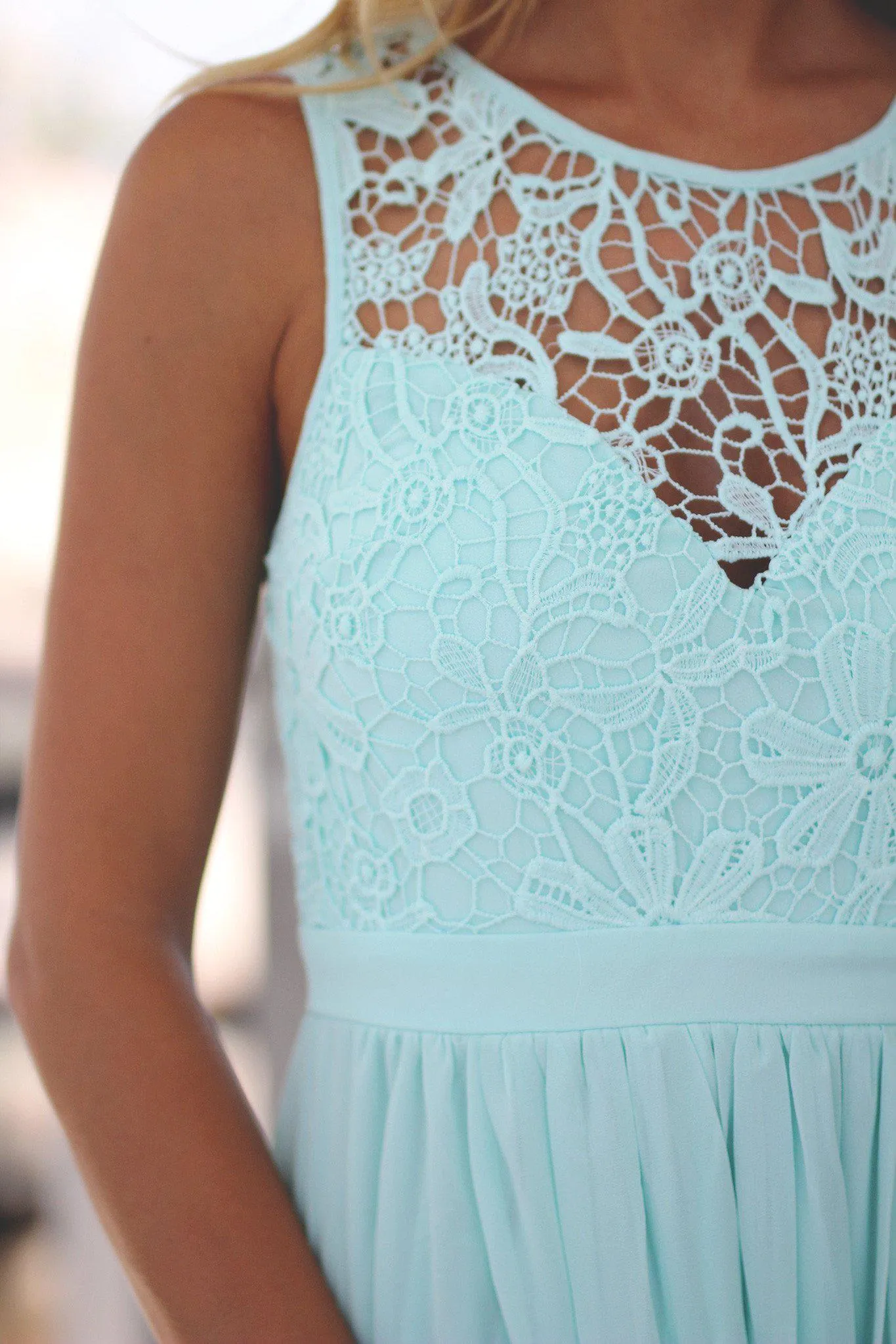 Mint Crochet Maxi Dress with Open Back