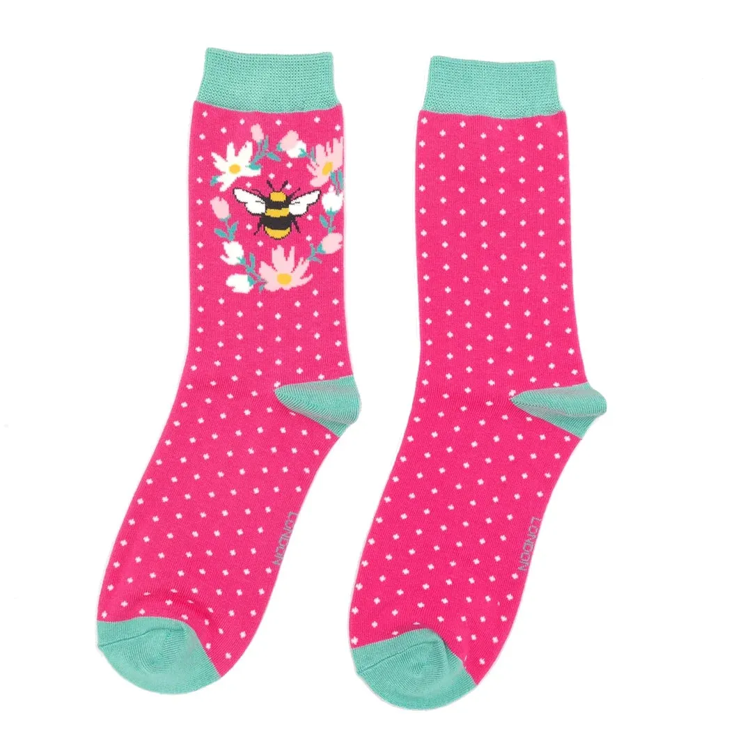 Miss Sparrow Bamboo Hot Pink Bumble Bee Wreath Socks