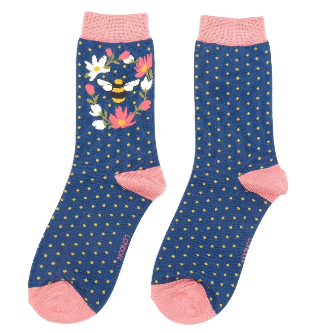 Miss Sparrow Bamboo Hot Pink Bumble Bee Wreath Socks