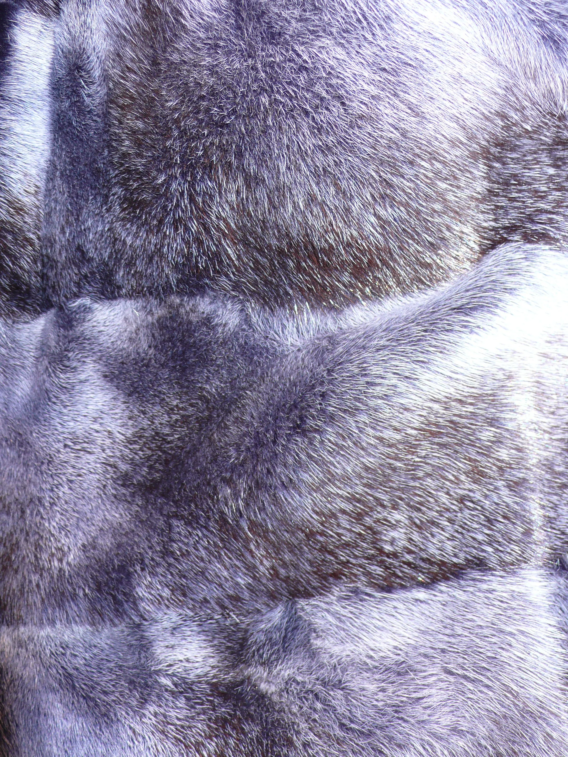 Modern Two-Tone Mink Fur Jacket with Full Fox Fur Trim Hood Dark Lavender