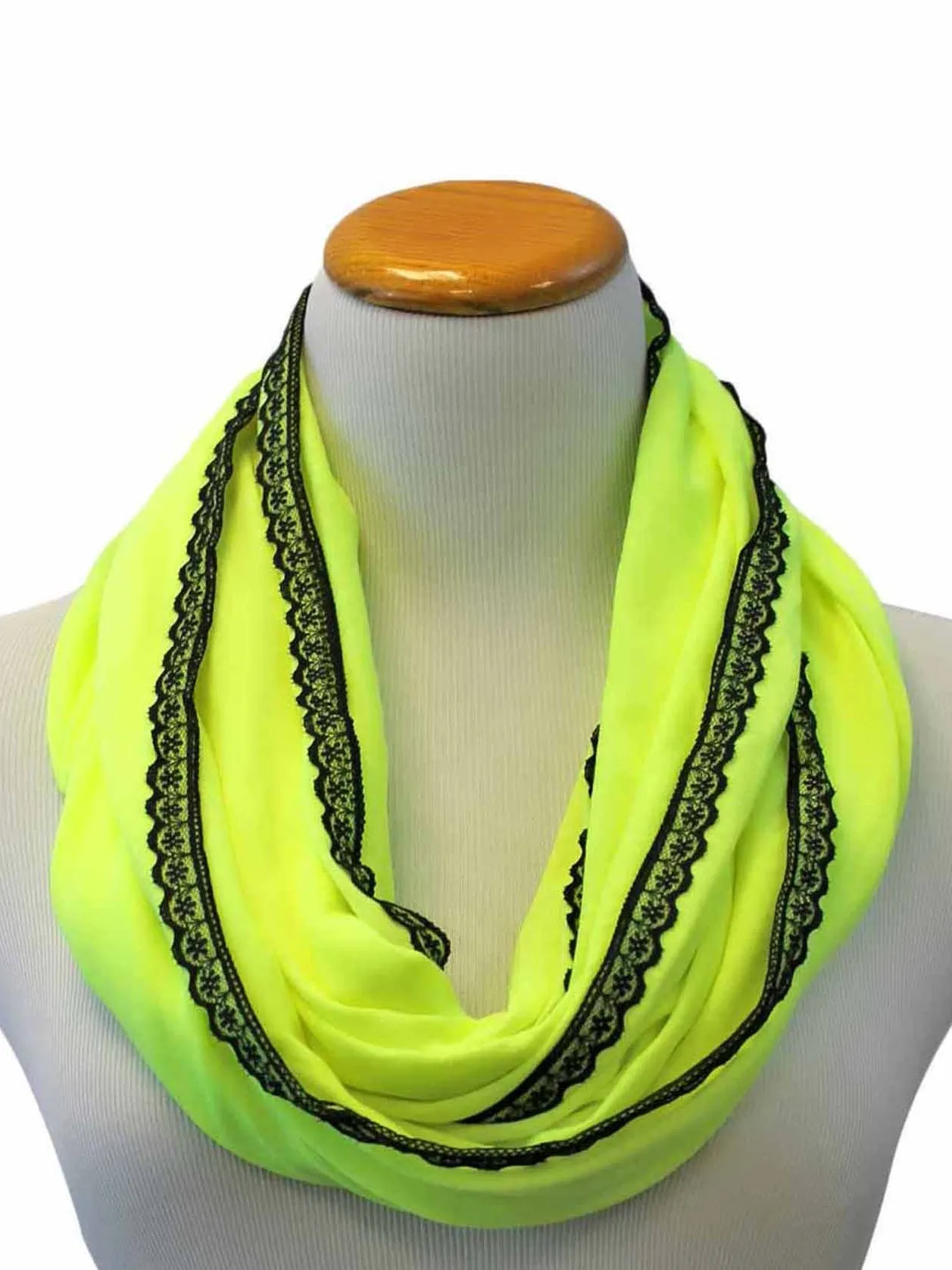 Neon Infinity Scarf With Lace Trim