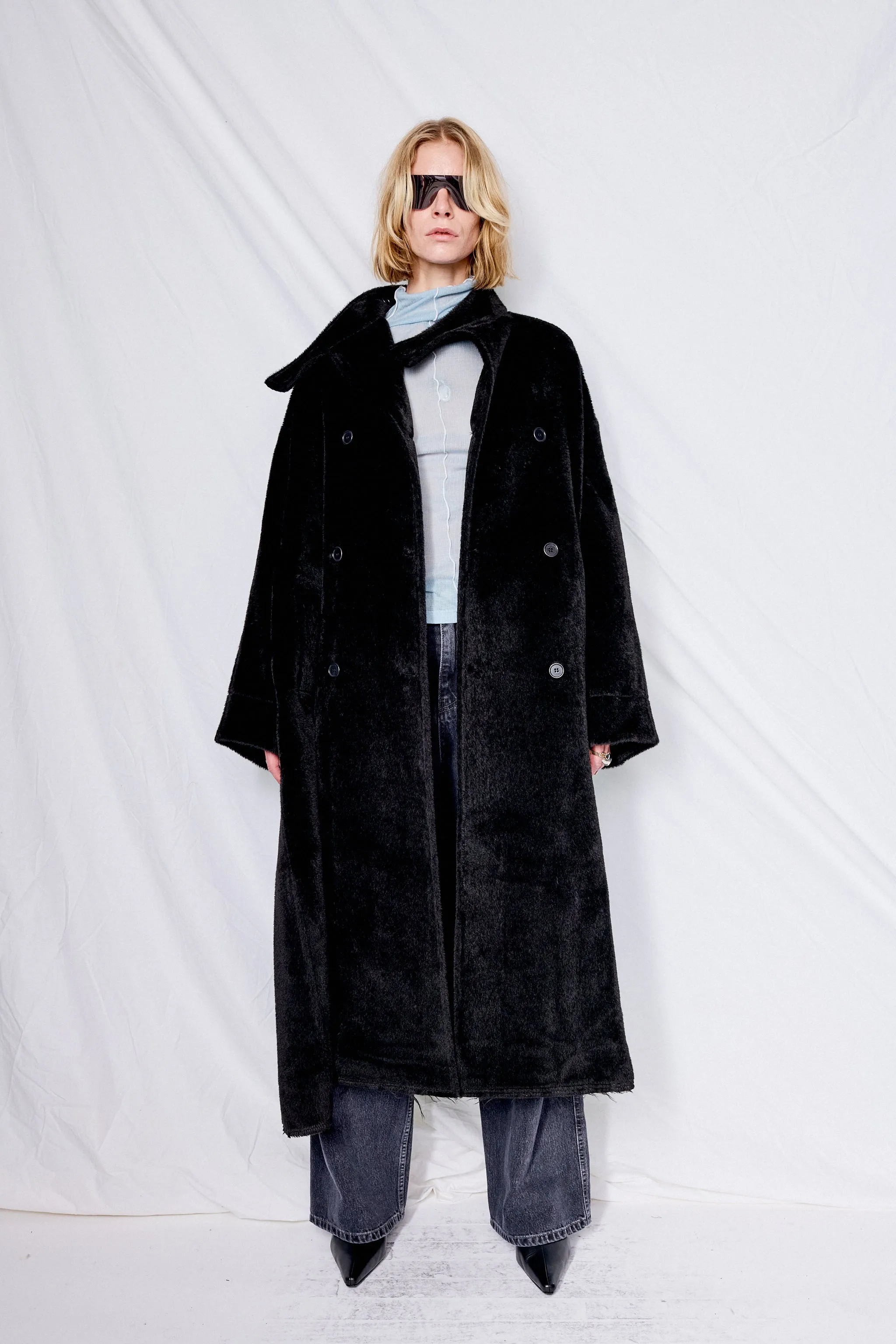 No.65 Black Loro Piana Suri Alpaca Oversized Coat