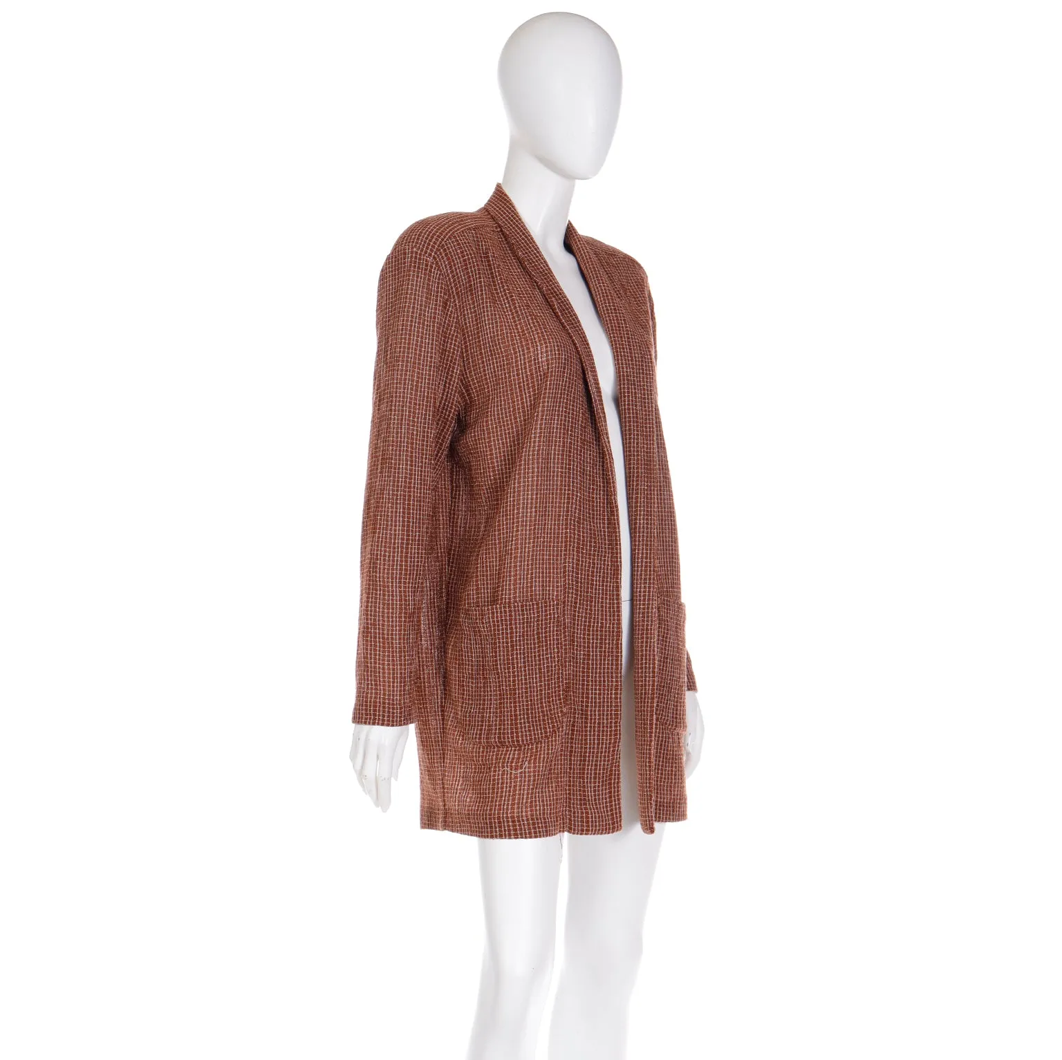 Norma Kamali Vintage Rust Brown Windowpane Check Cotton Jacket