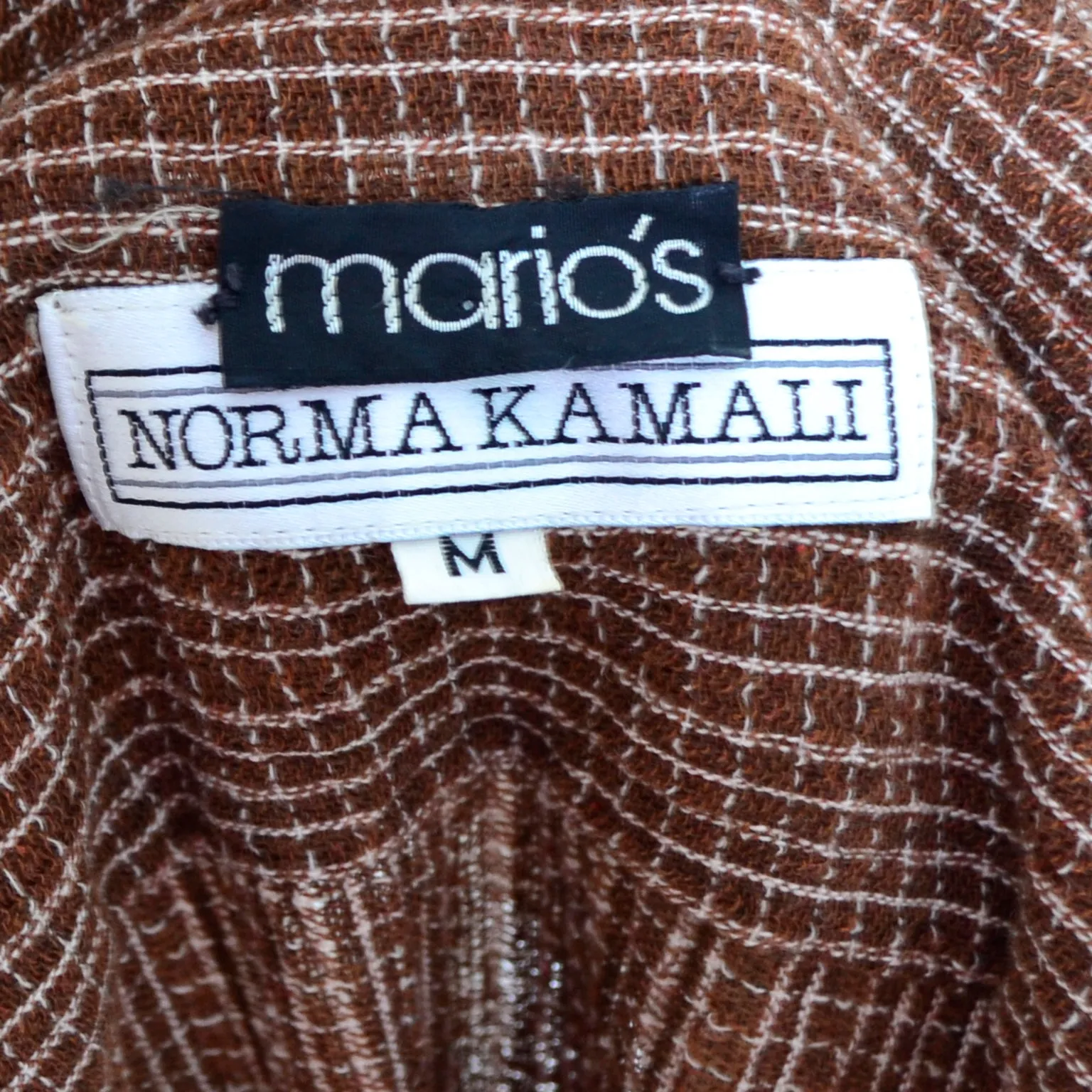 Norma Kamali Vintage Rust Brown Windowpane Check Cotton Jacket